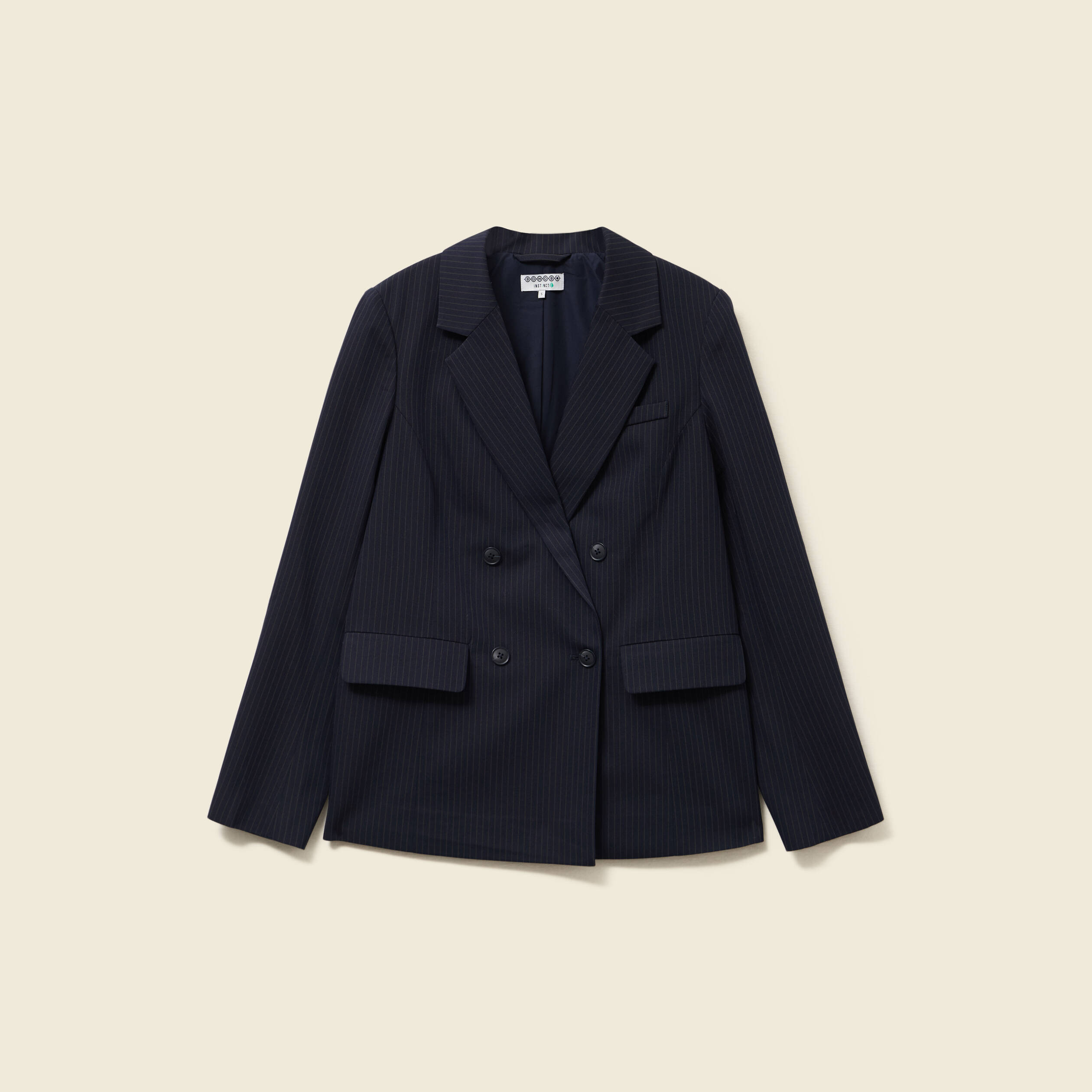 Blazer manches longues col tailleur bleu marine femme