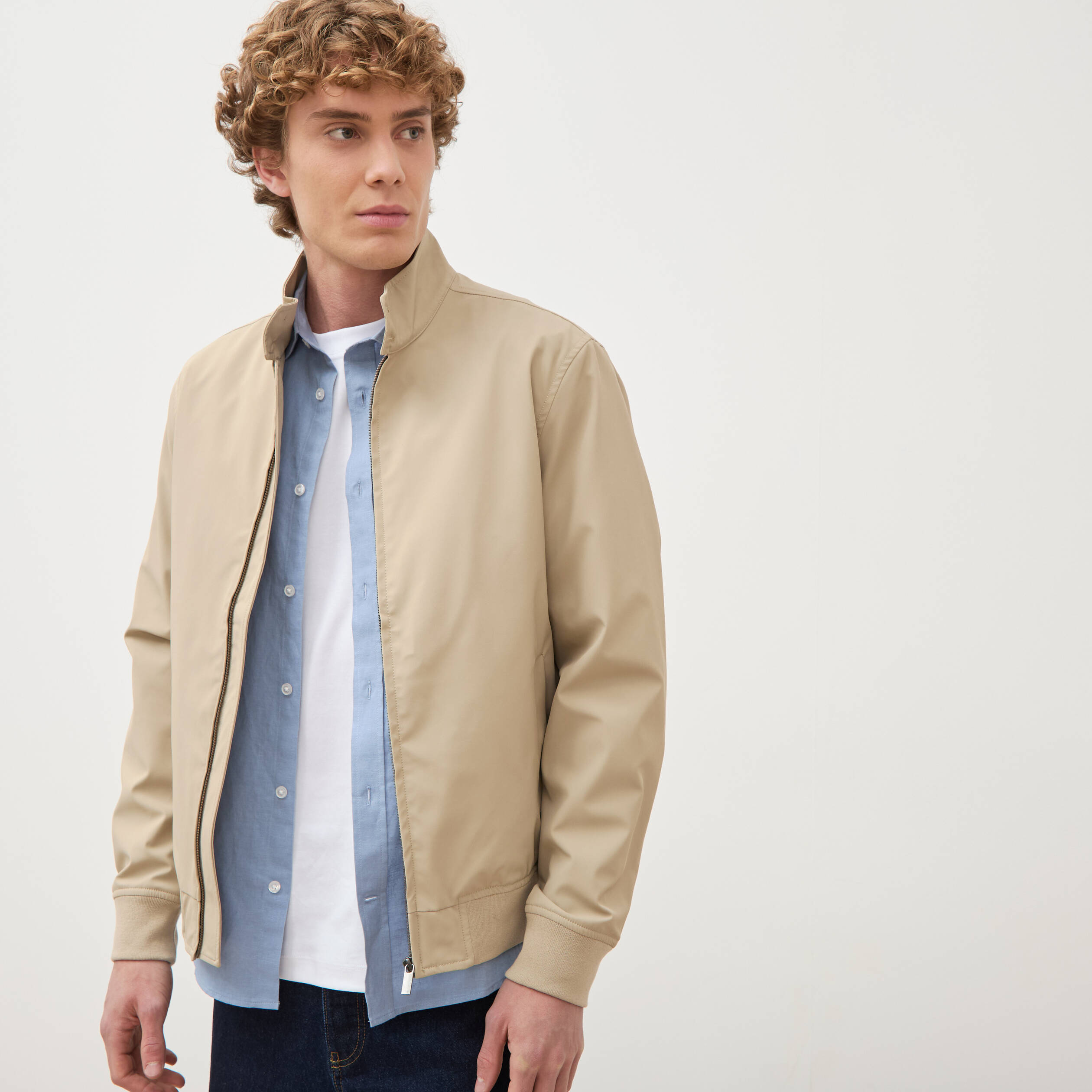 Blouson col camionneur manches longues beige homme