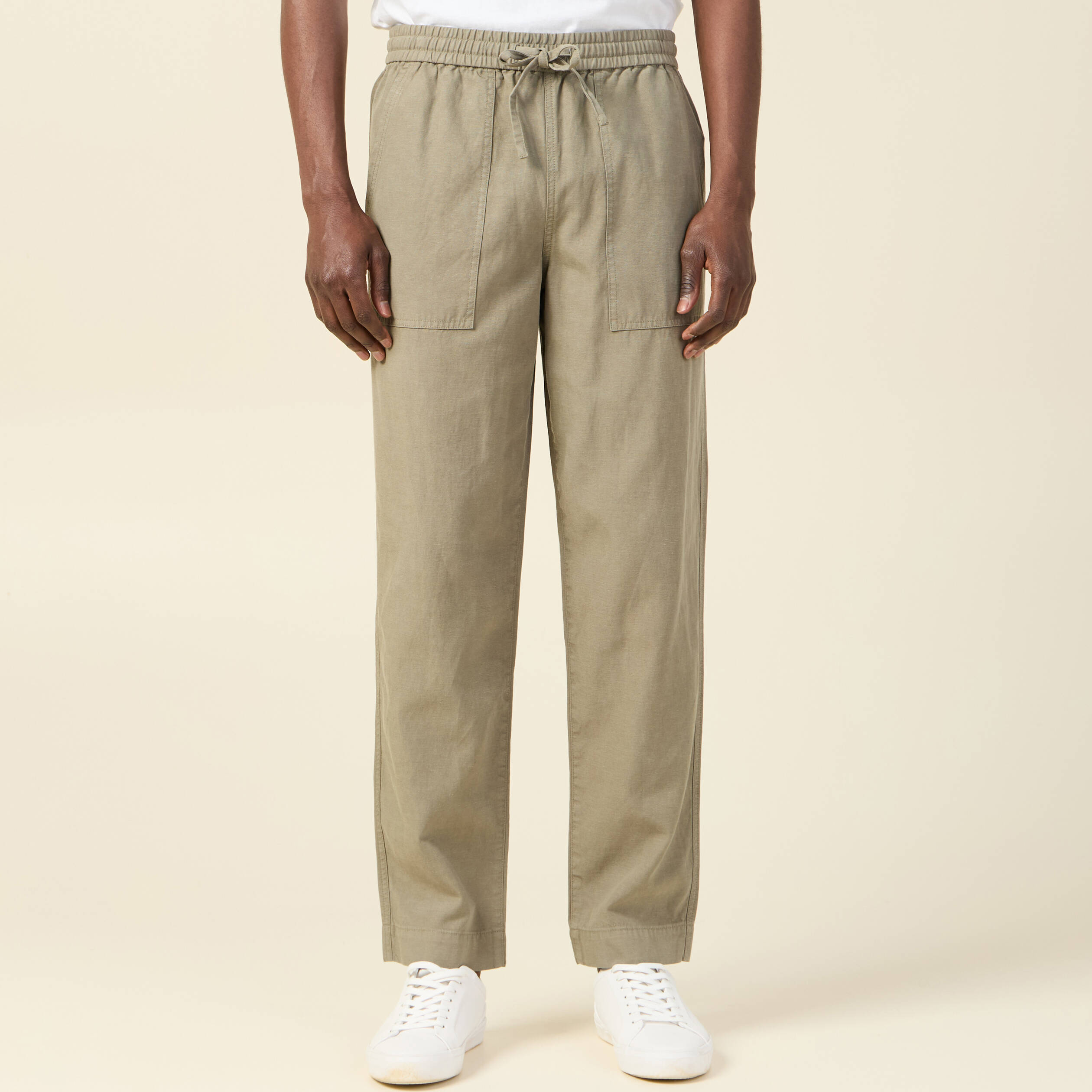 pantalon chino a coulisse vert kaki homme Pantalon chino à coulisse vert kaki homme