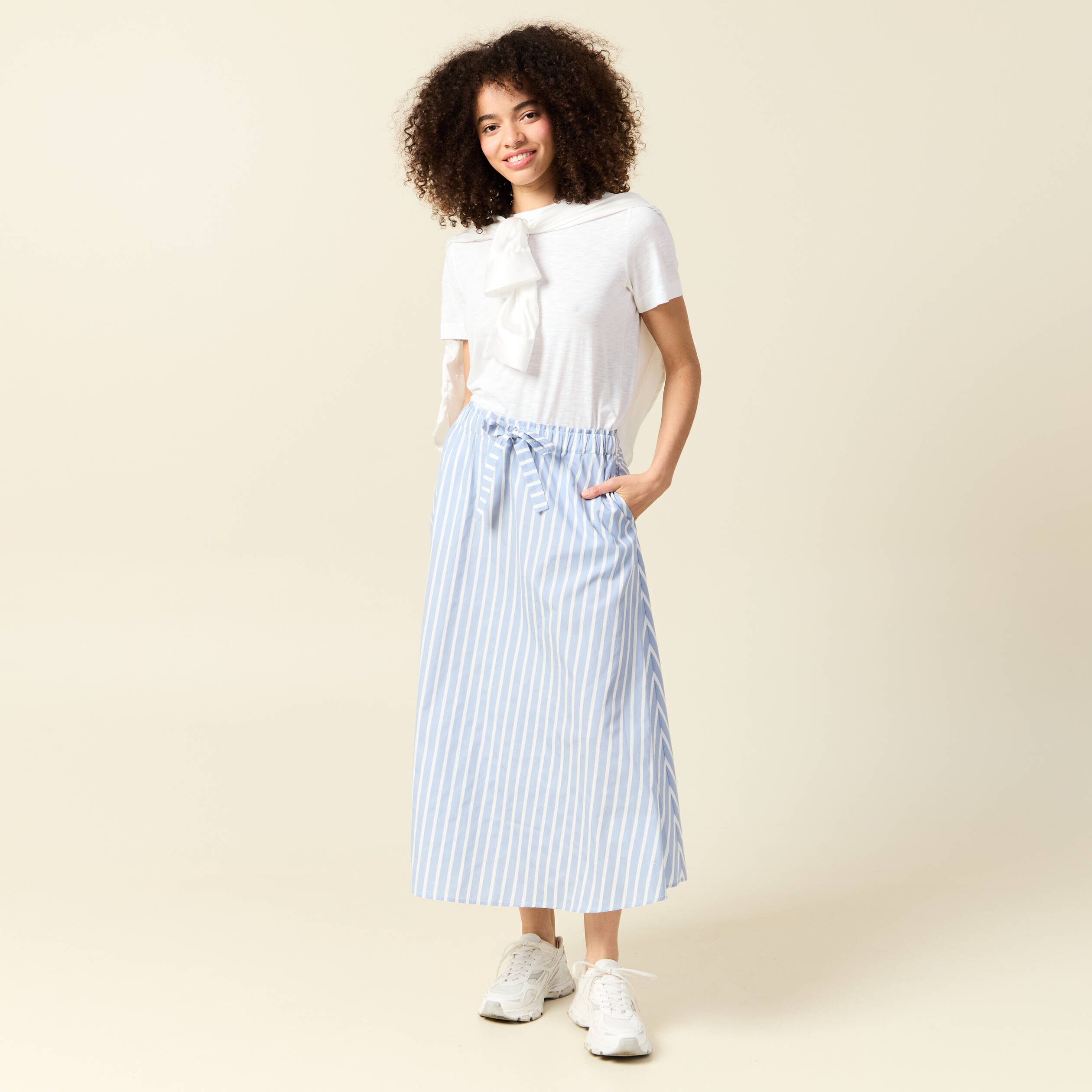 Jupe longue évasée en coton bleu ciel femme