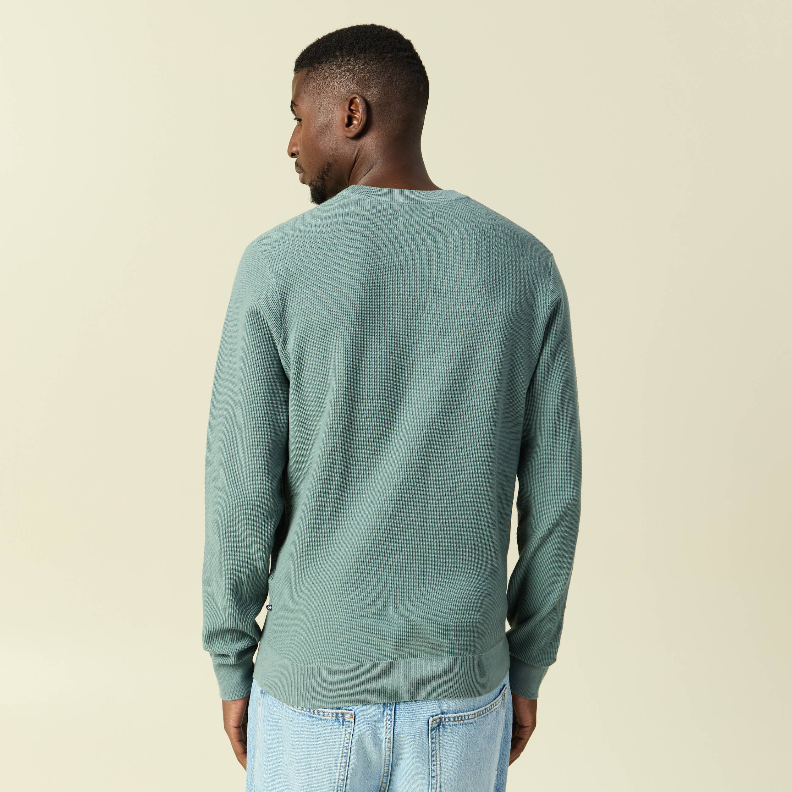 Pull fin col rond manches longues bleu gris homme
