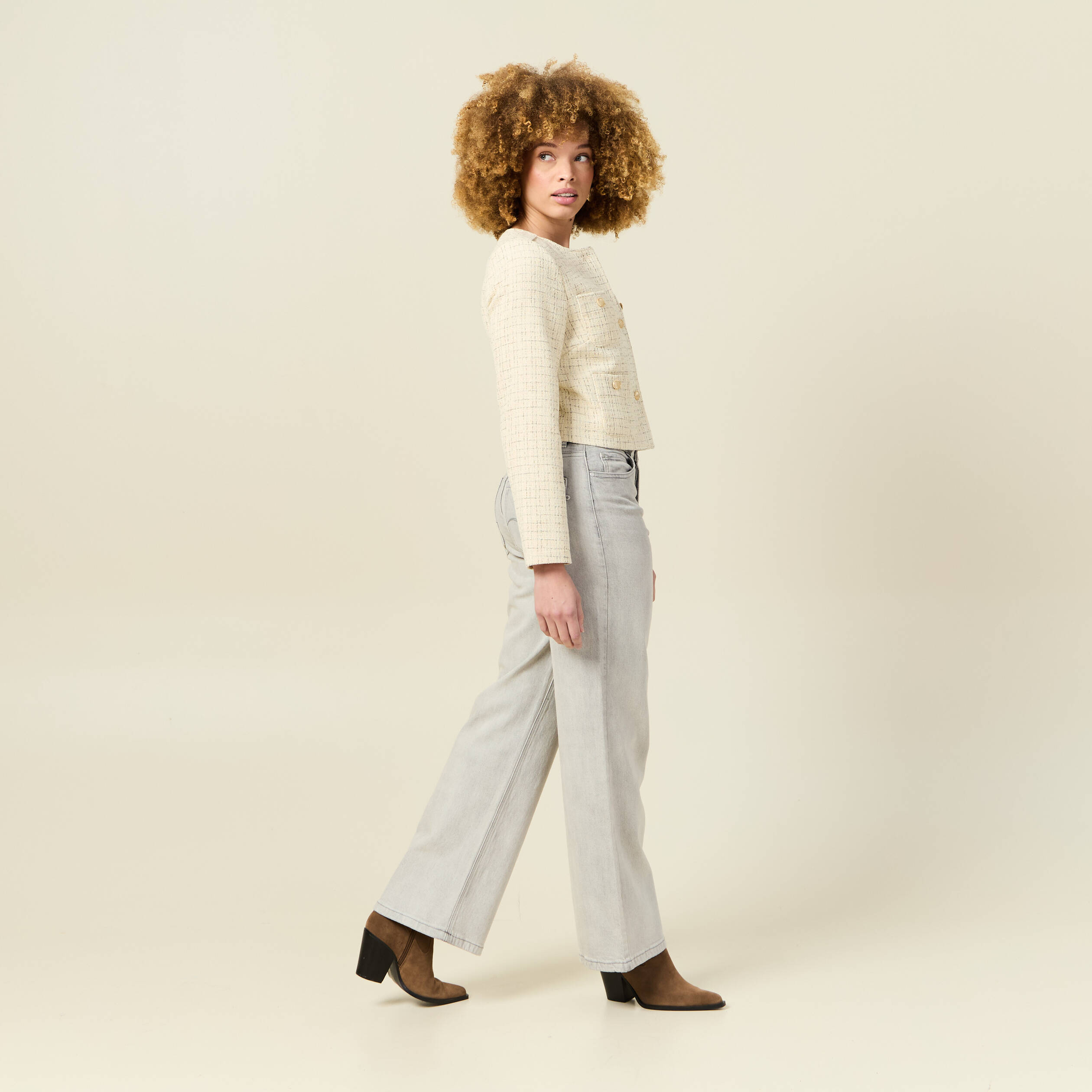veste tweed courte jaune pastel femme Veste tweed courte jaune pastel femme