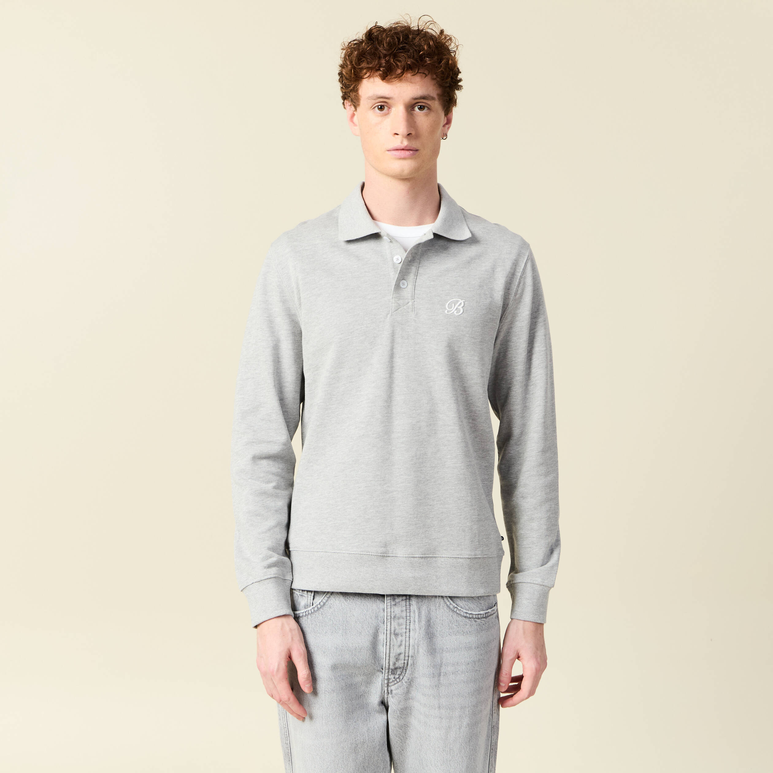Sweat manches longues brod&eacute; gris homme