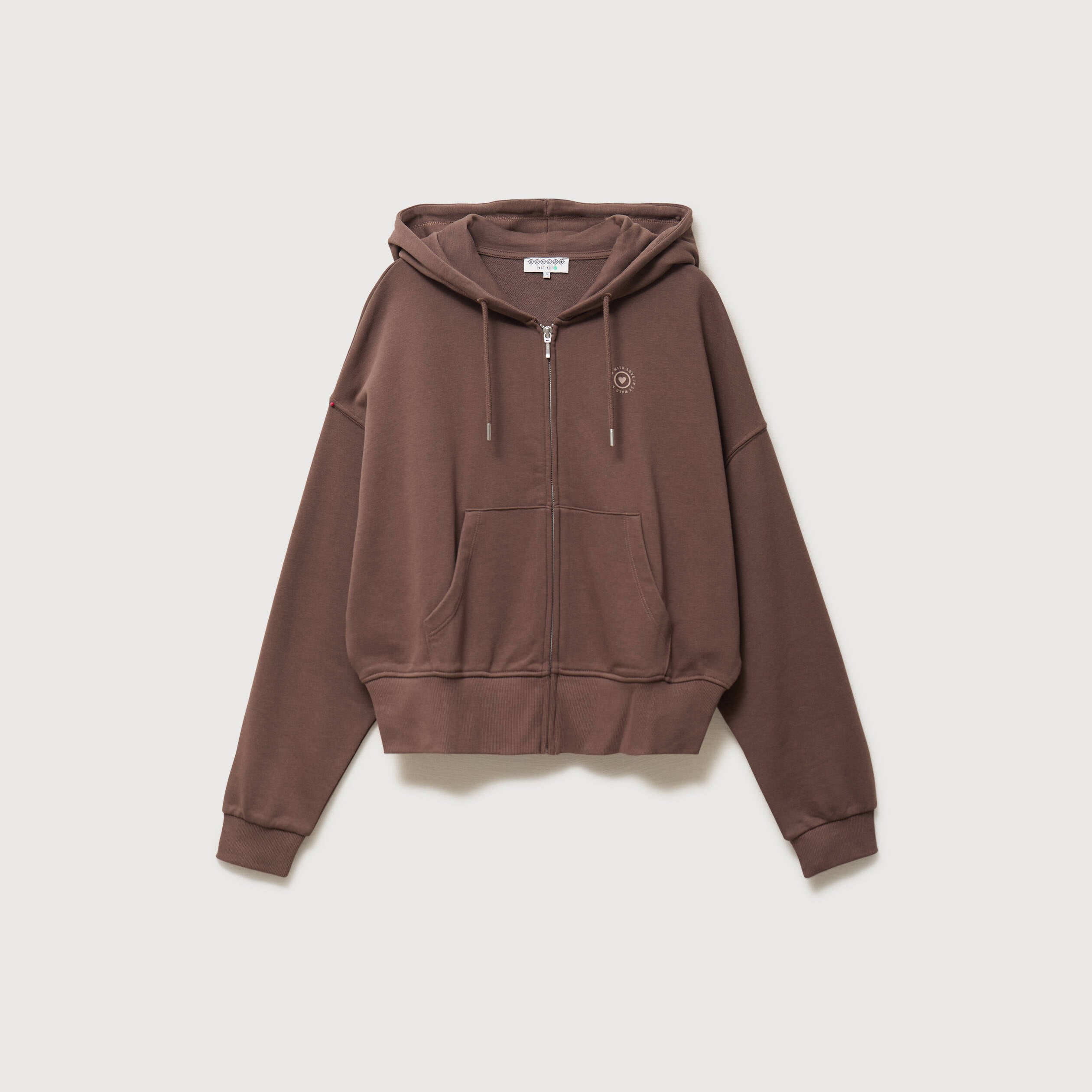 Sweat boyfriend &agrave; capuche marron femme