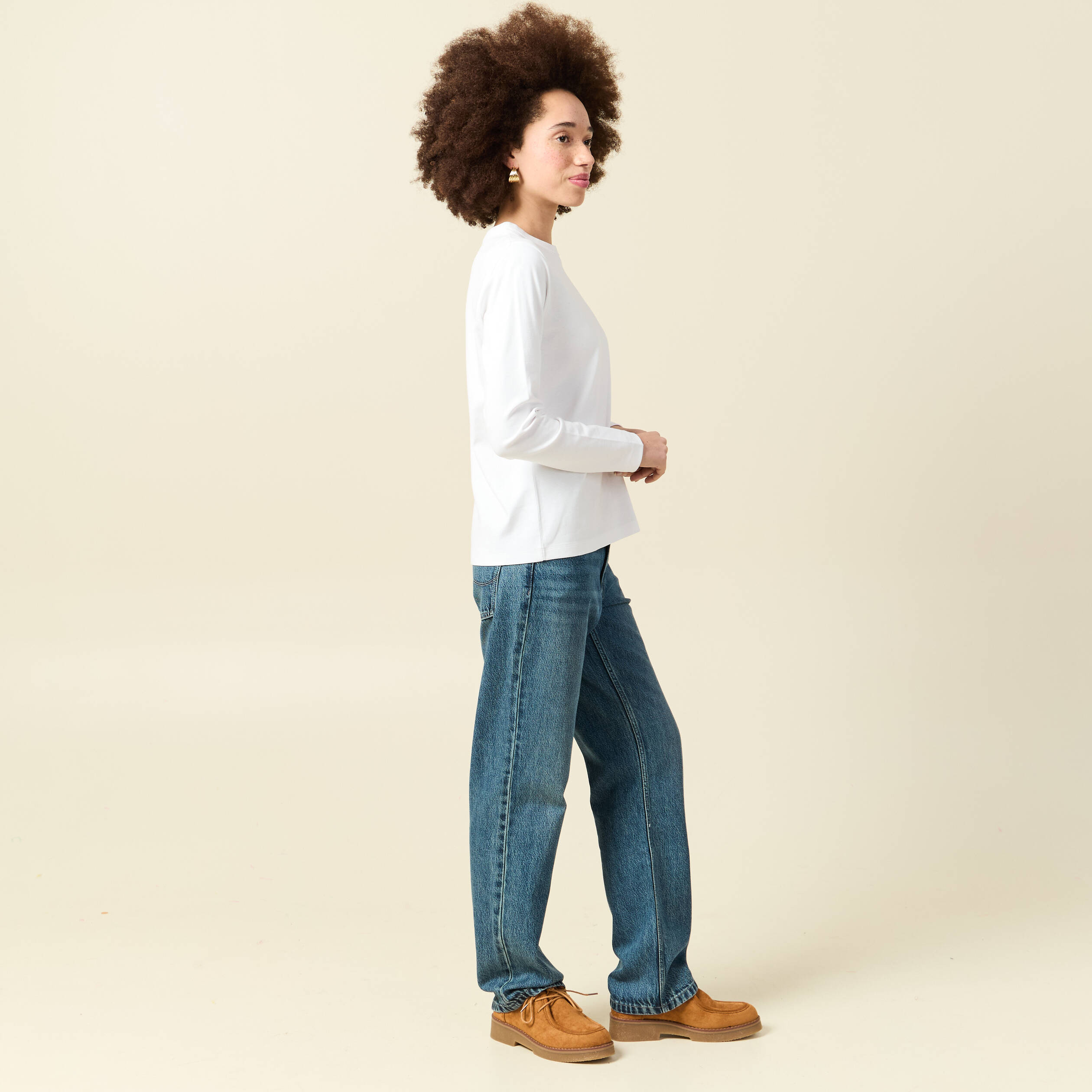 T-shirt en coton manches longues blanc femme