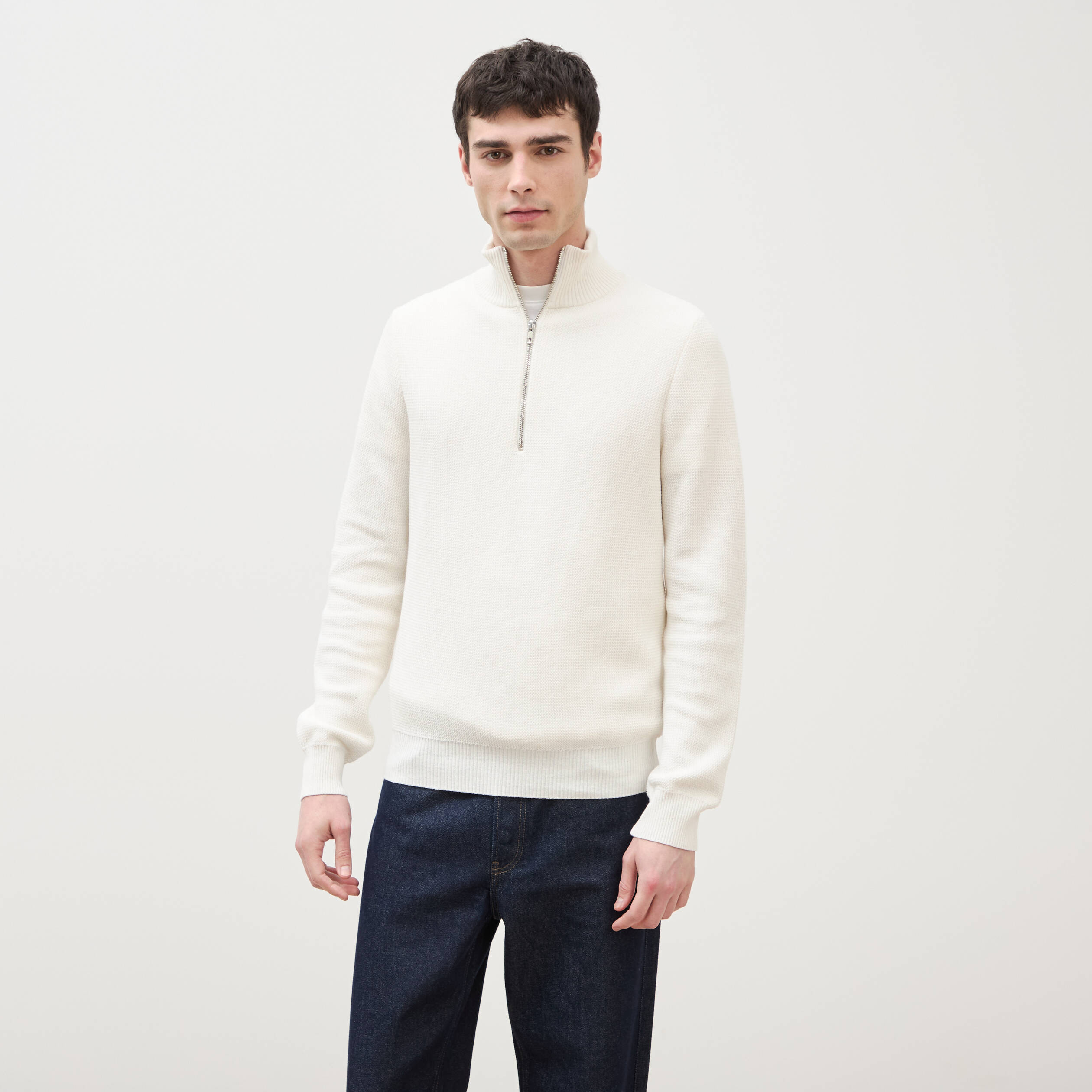 Pull col camionneur ecru homme