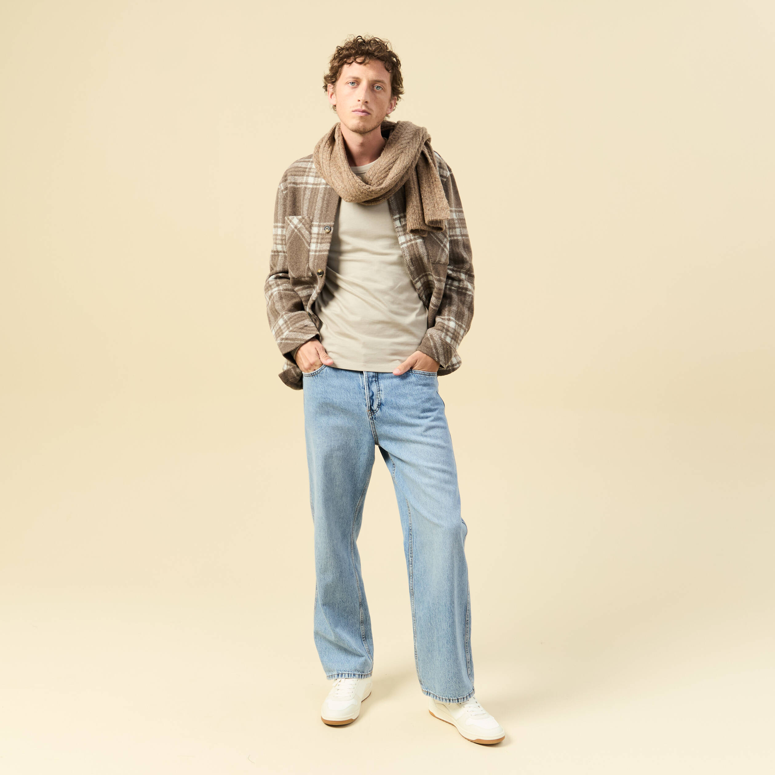 T-shirt en coton manches longues beige homme