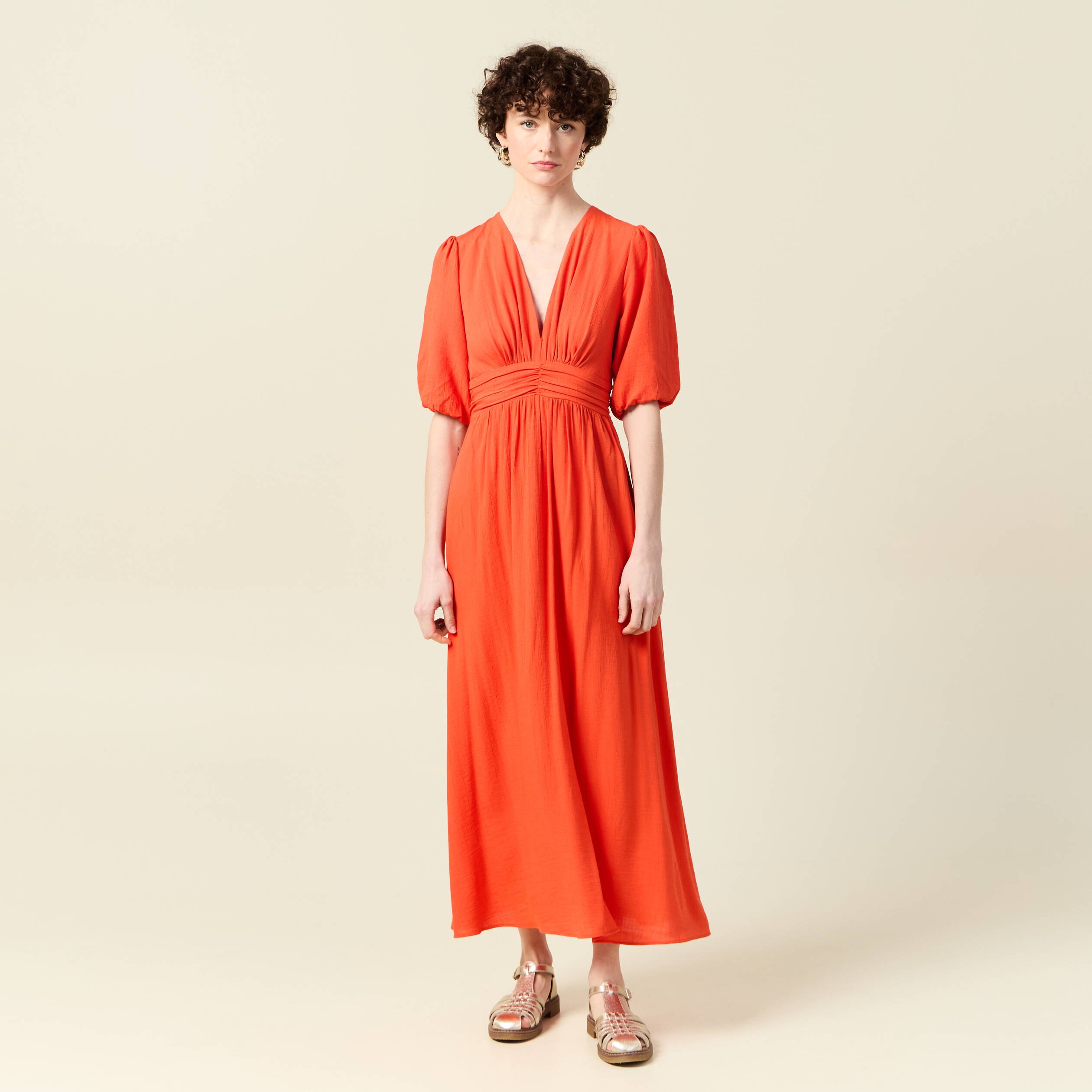 robe longue evasee orange femme Robe longue évasée orange femme