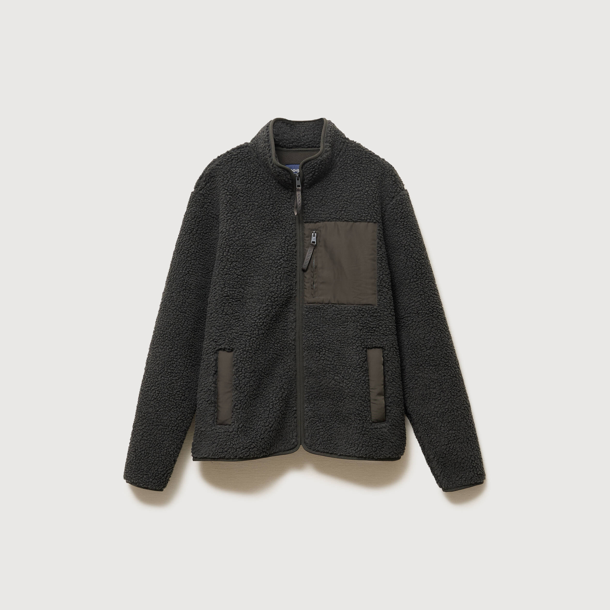 Veste droite sherpa col montant vert kaki homme