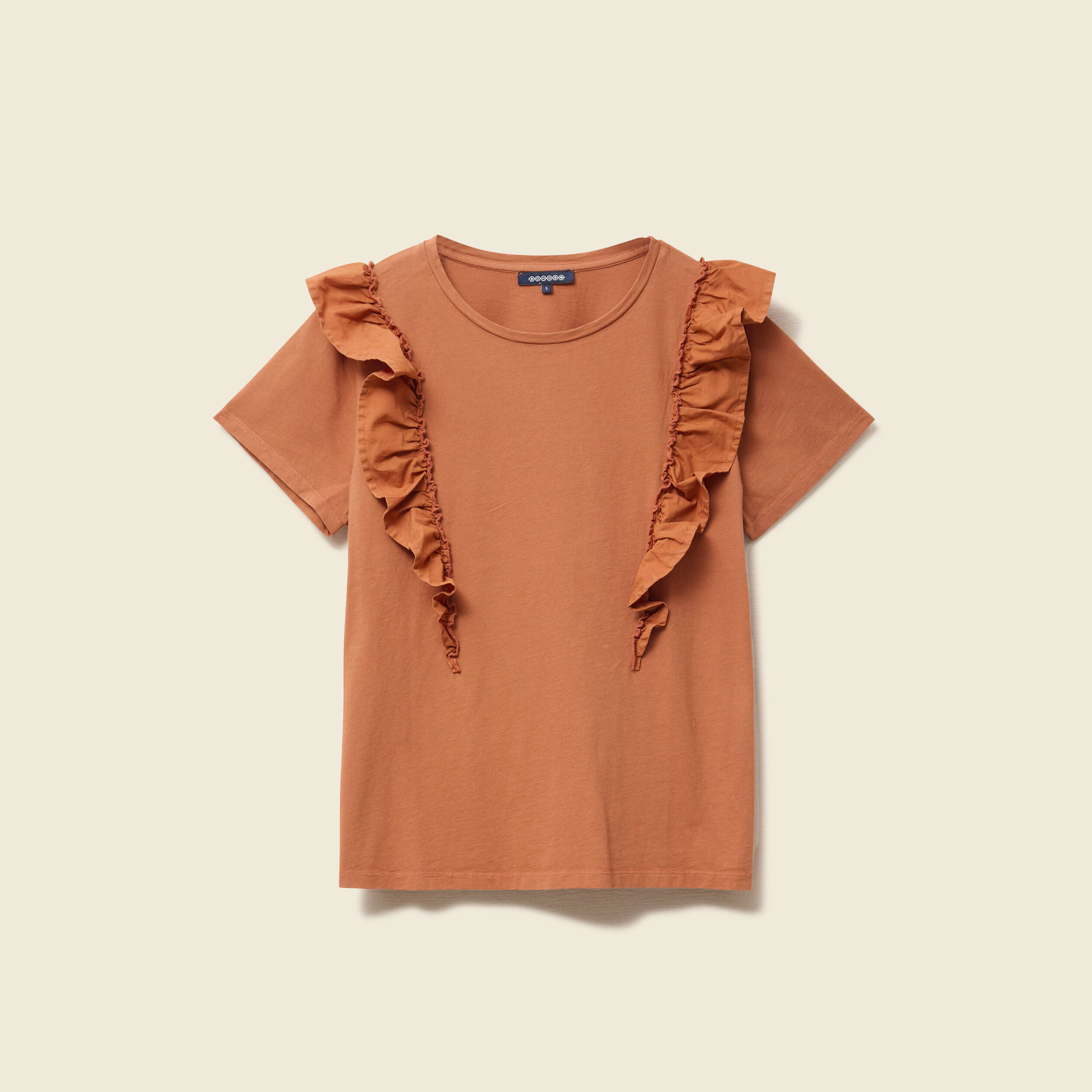 t shirt en coton manches courtes marron cognac femme T-shirt en coton manches courtes marron cognac femme