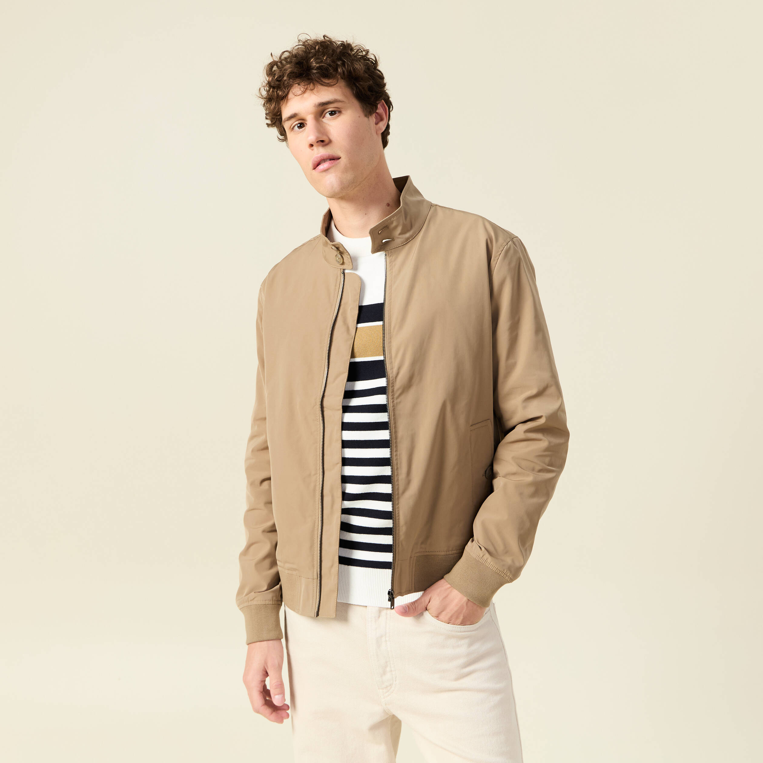 Blouson col droit manches longues marron homme