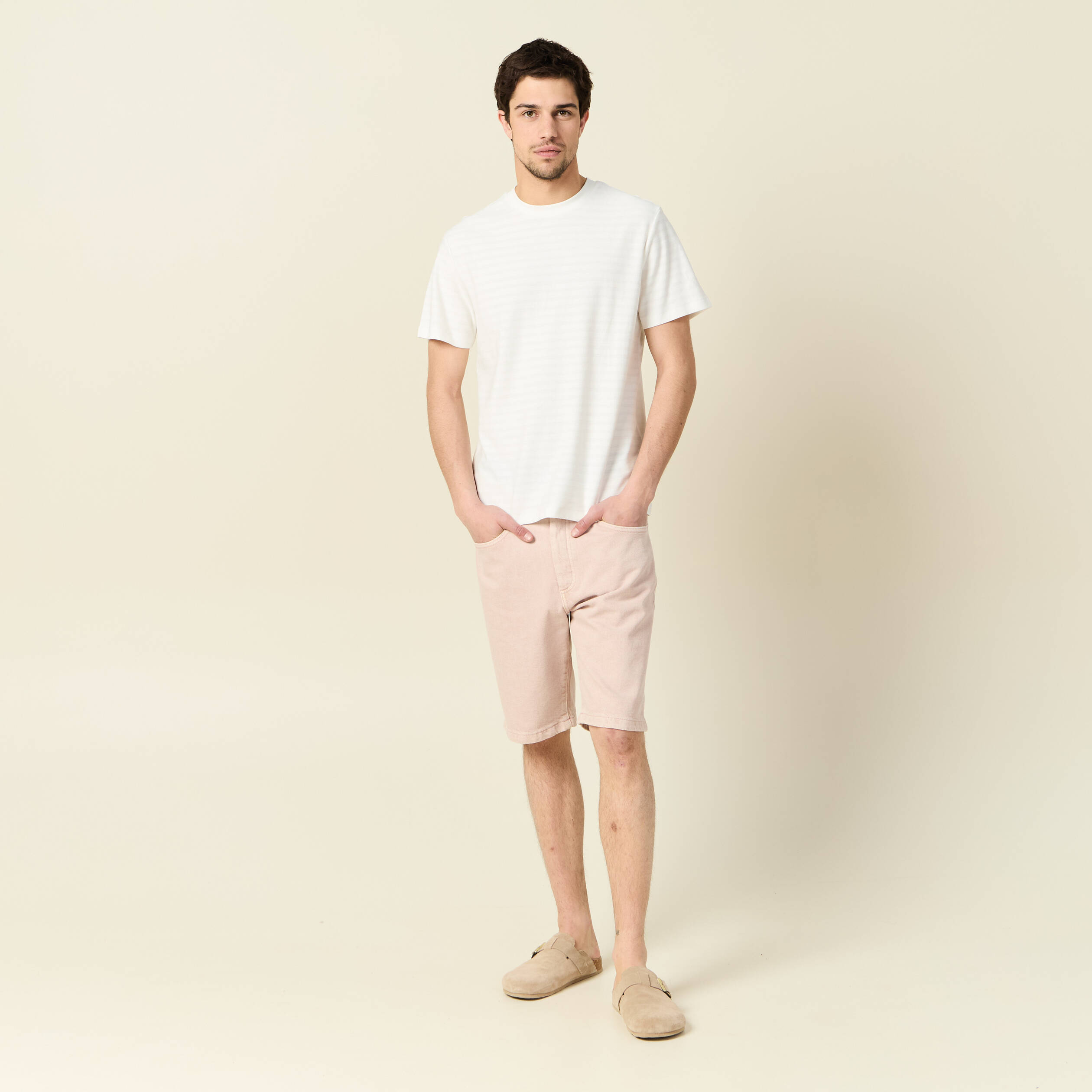 Bermuda droit en jean rose homme