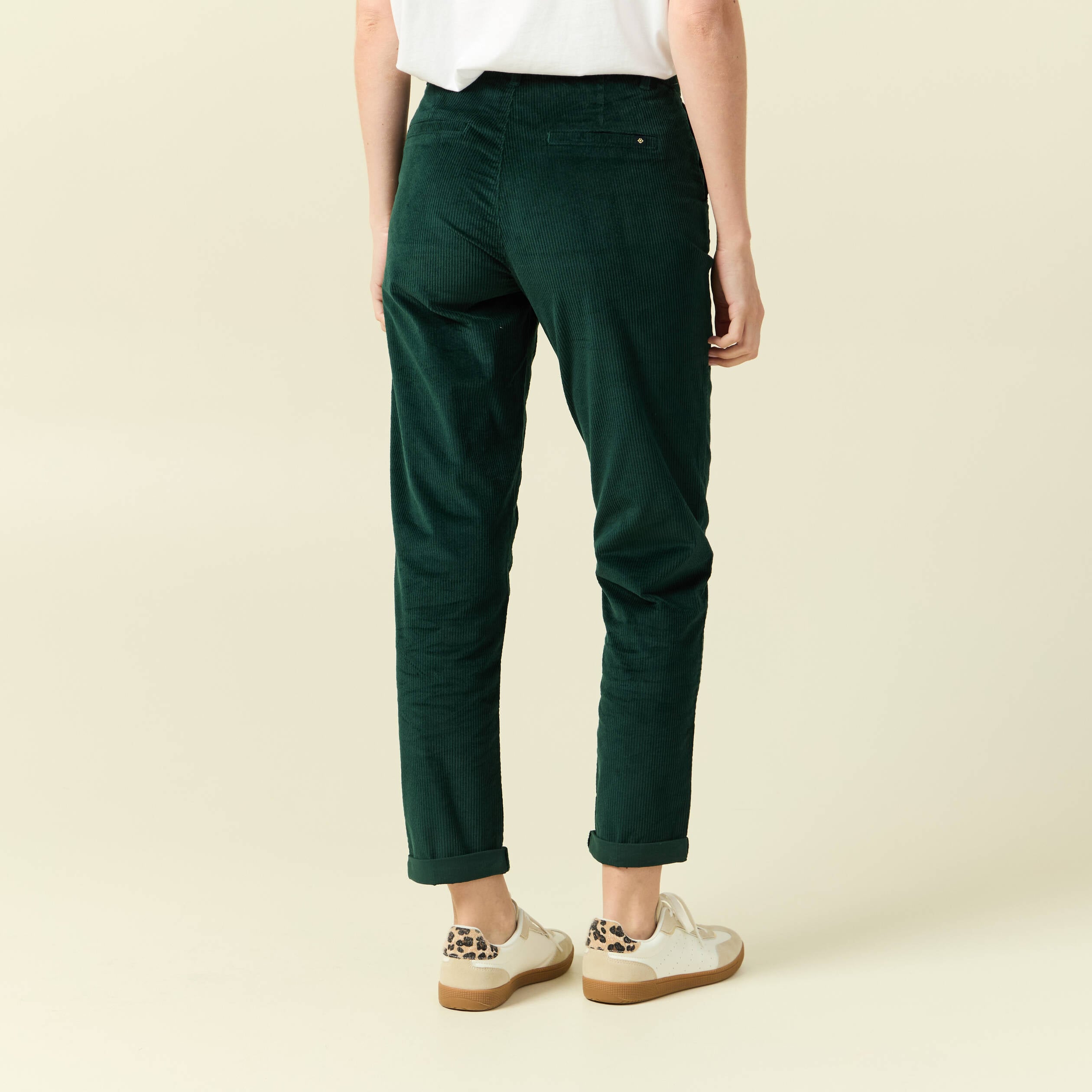 Pantalon large 7/8&egrave;me taille haute vert fonc&eacute; femme