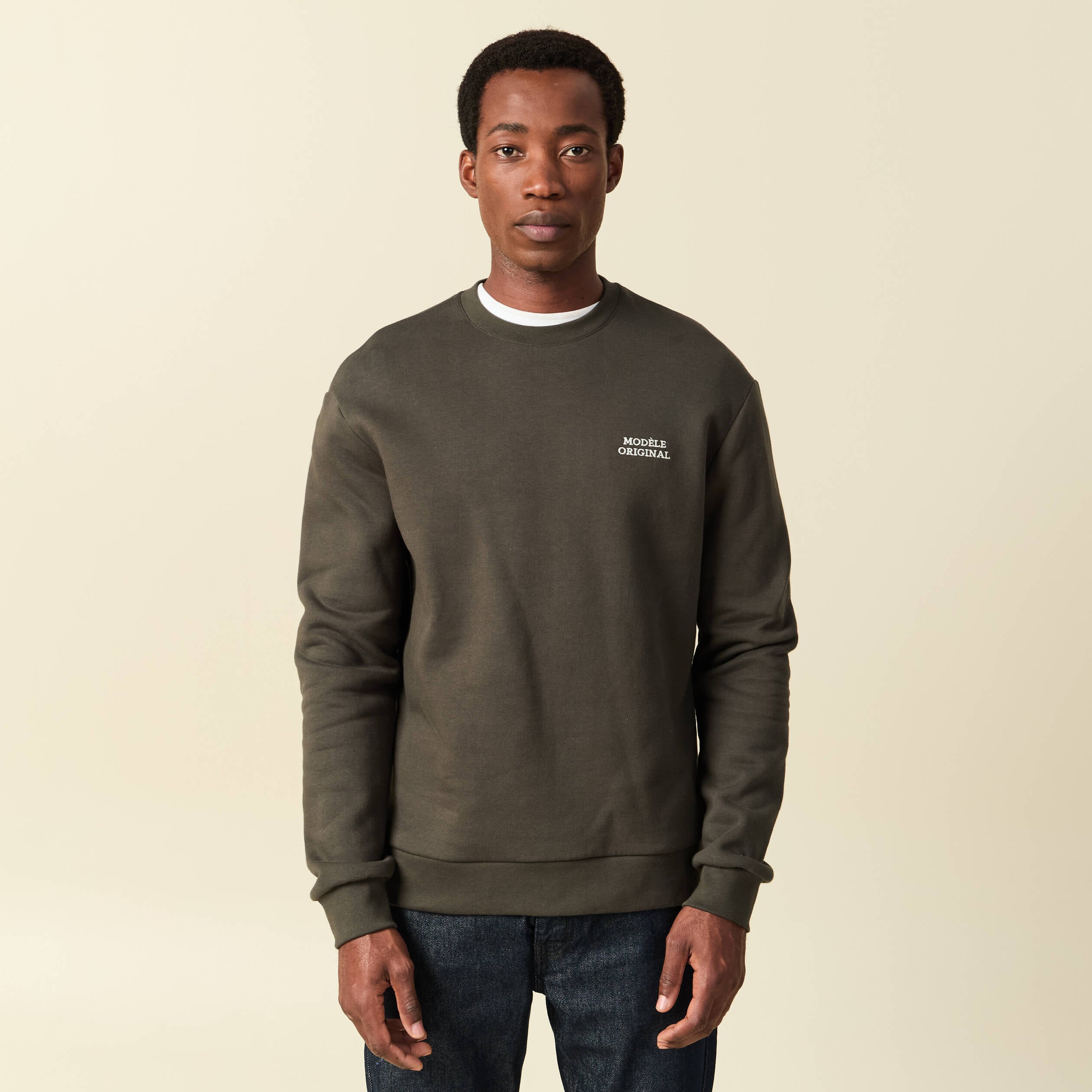 Sweat manches longues vert kaki homme
