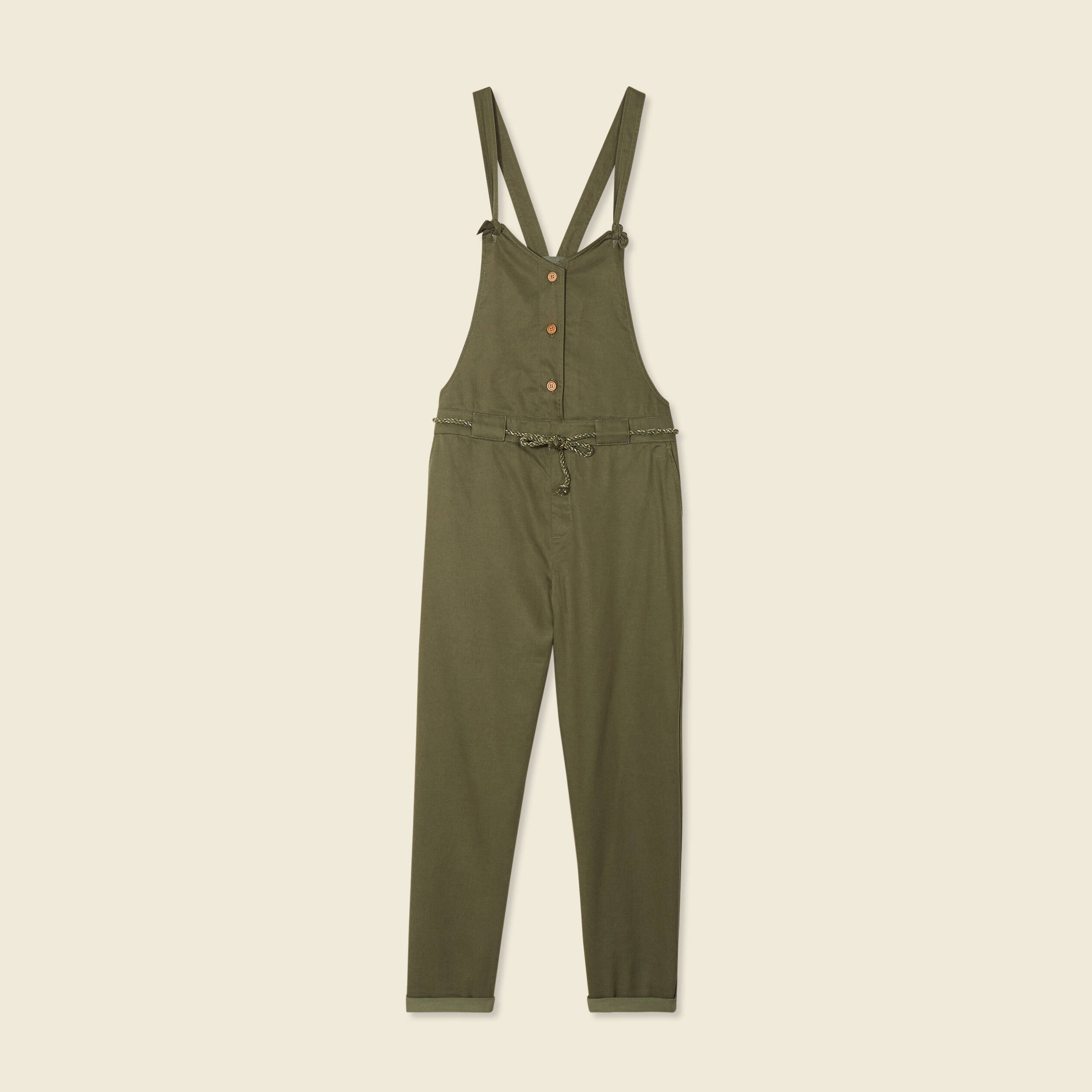 Salopette fluide boutonn&eacute;e vert fonc&eacute; femme