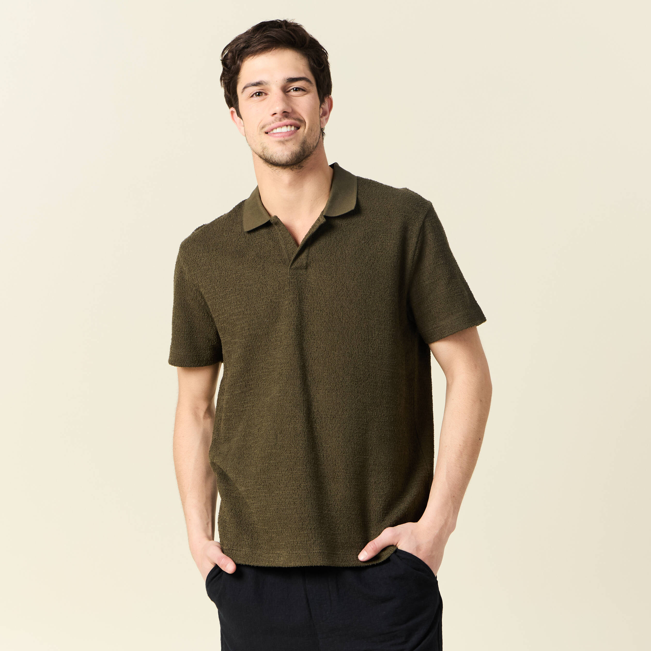 Polo manches courtes vert kaki homme