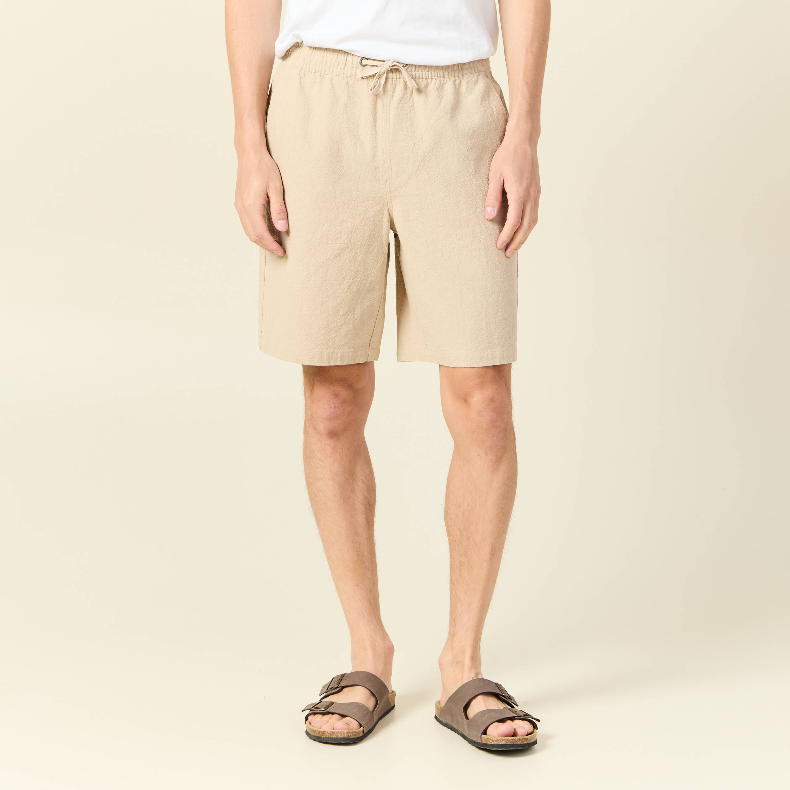 bermuda droit a coulisse beige homme Bermuda droit à coulisse beige homme