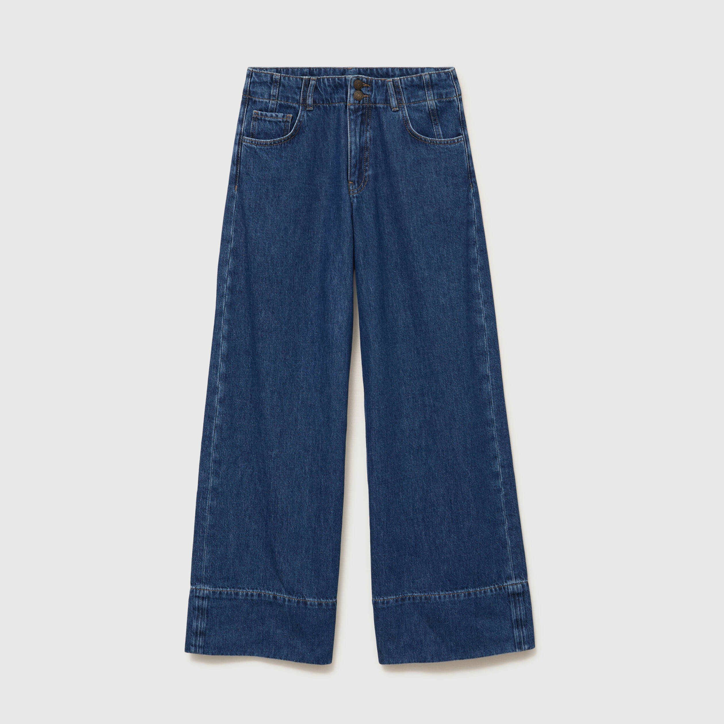 Jeans loose taille haute en coton denim used femme