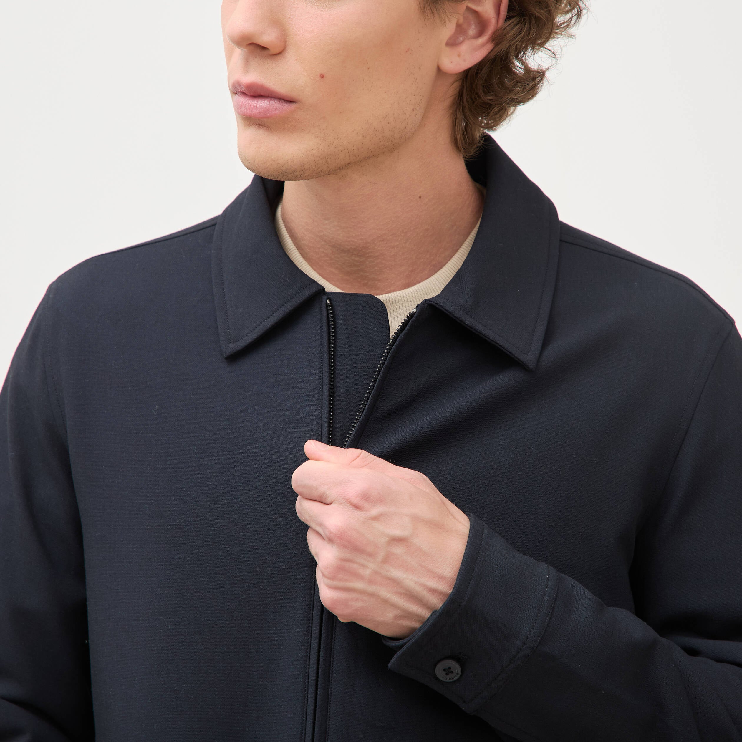 Blouson manches longues doubl&eacute; bleu marine homme