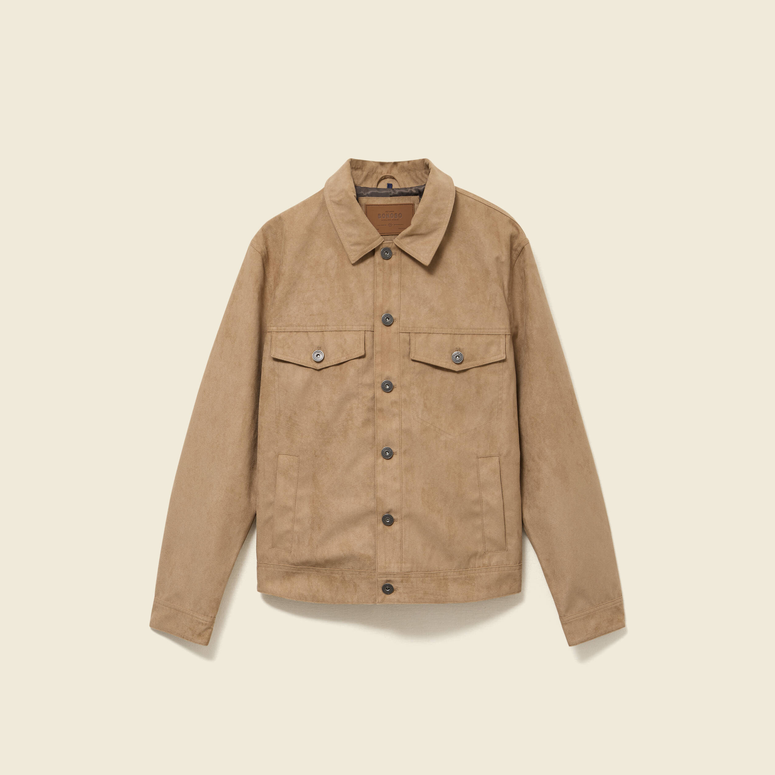 Blouson droit court col classique marron homme