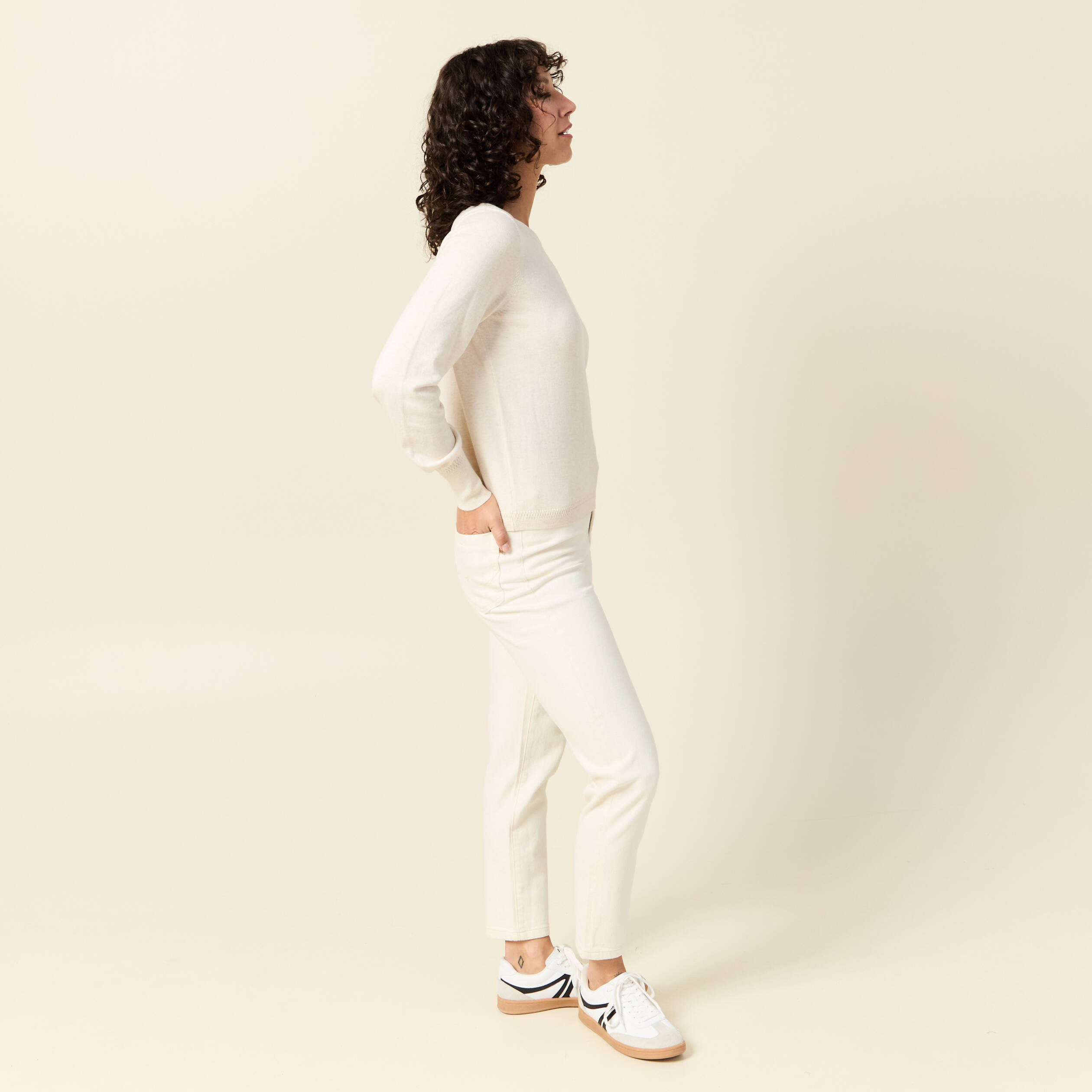 Pull manches longues creme femme