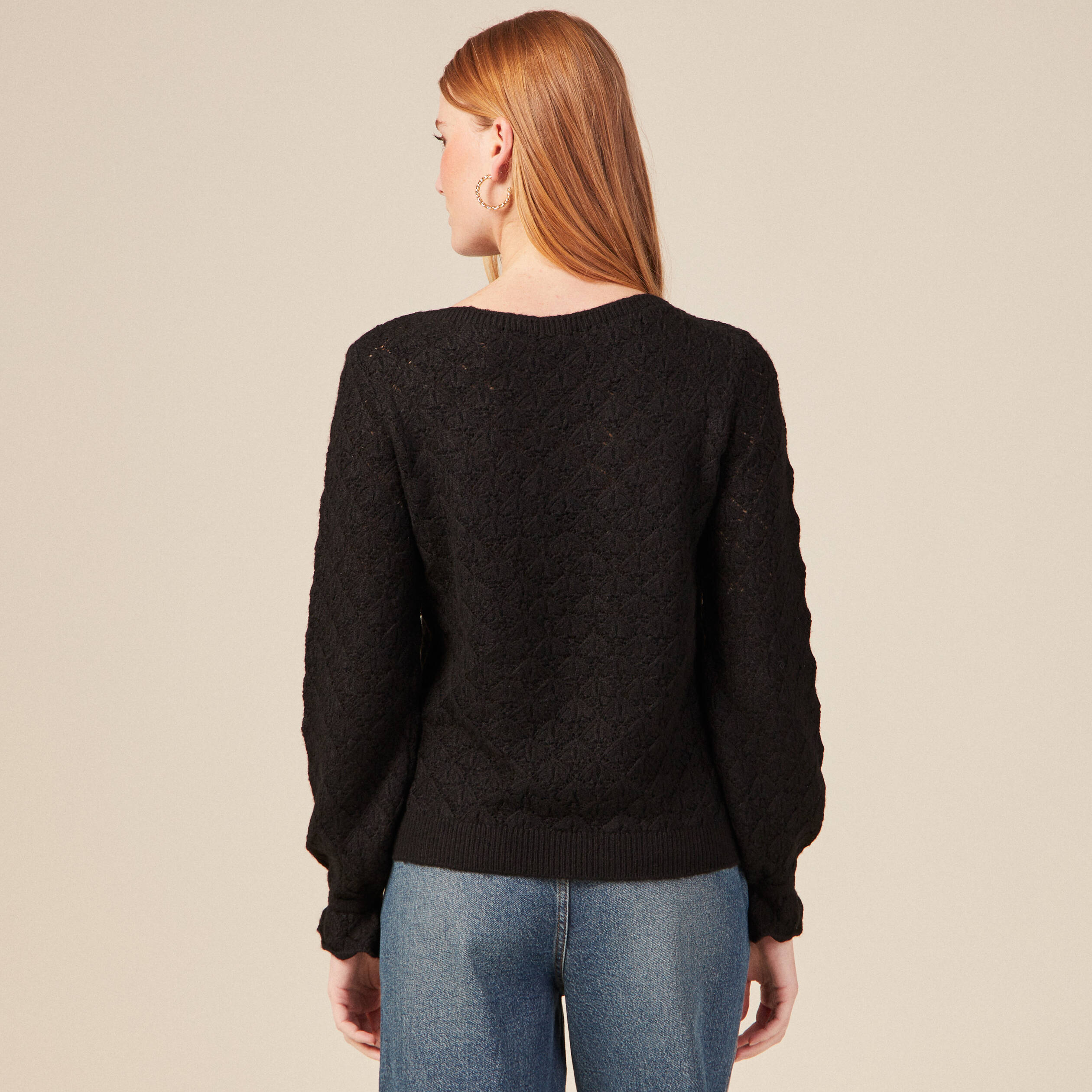 Pull manches longues ajour noir femme