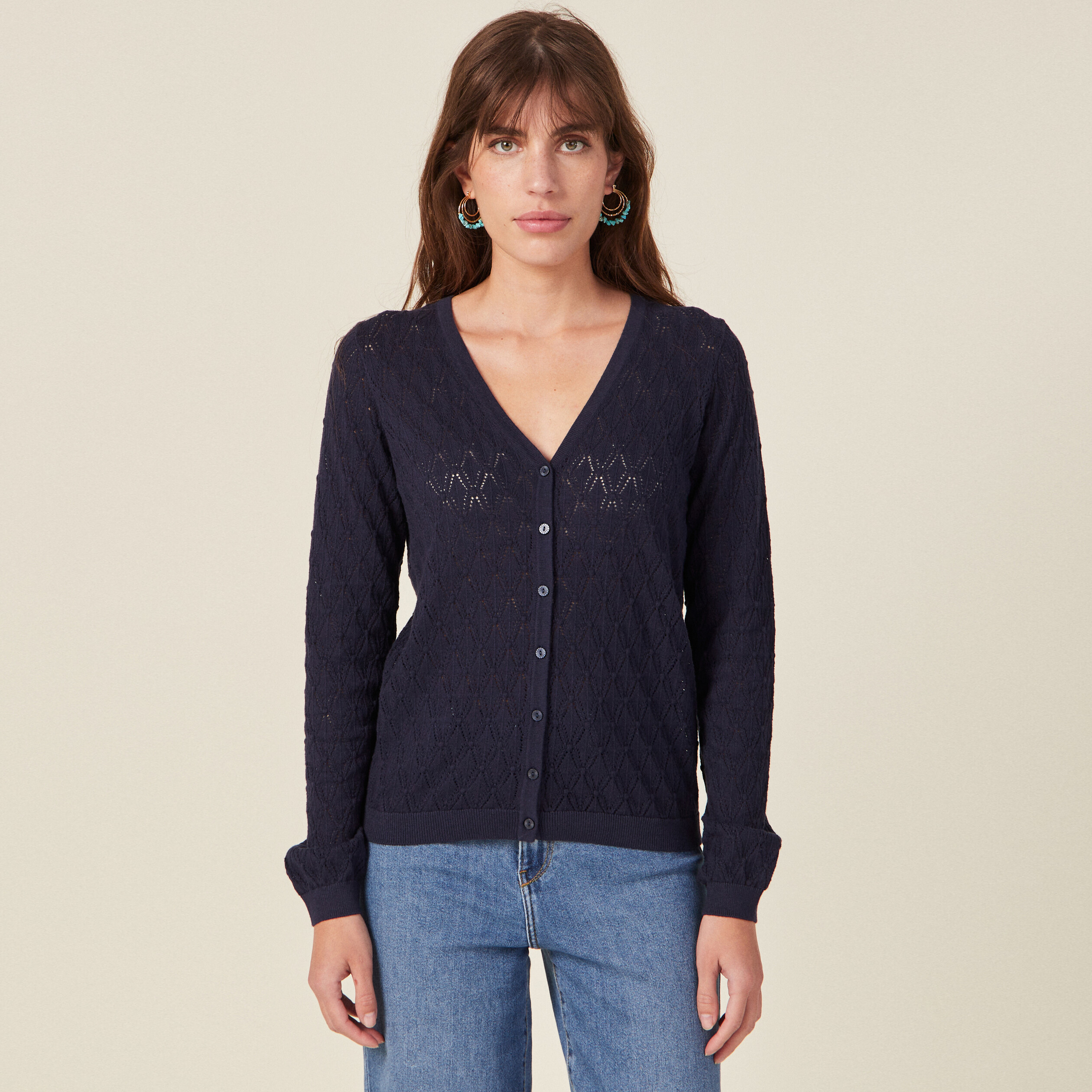 gilet col en v boutonne bleu marine femme Gilet col en V boutonné bleu marine femme