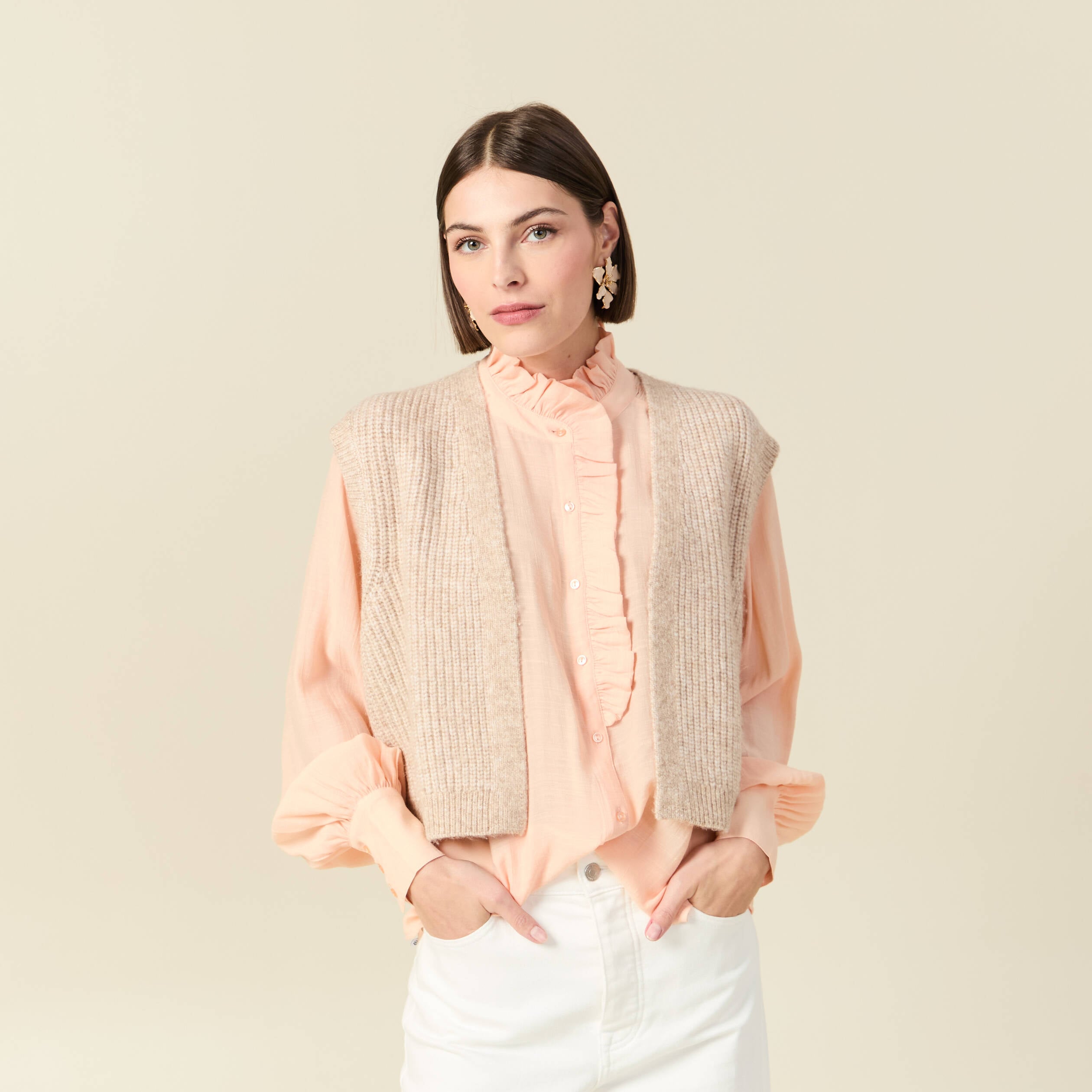 Gilet sans manches creme femme
