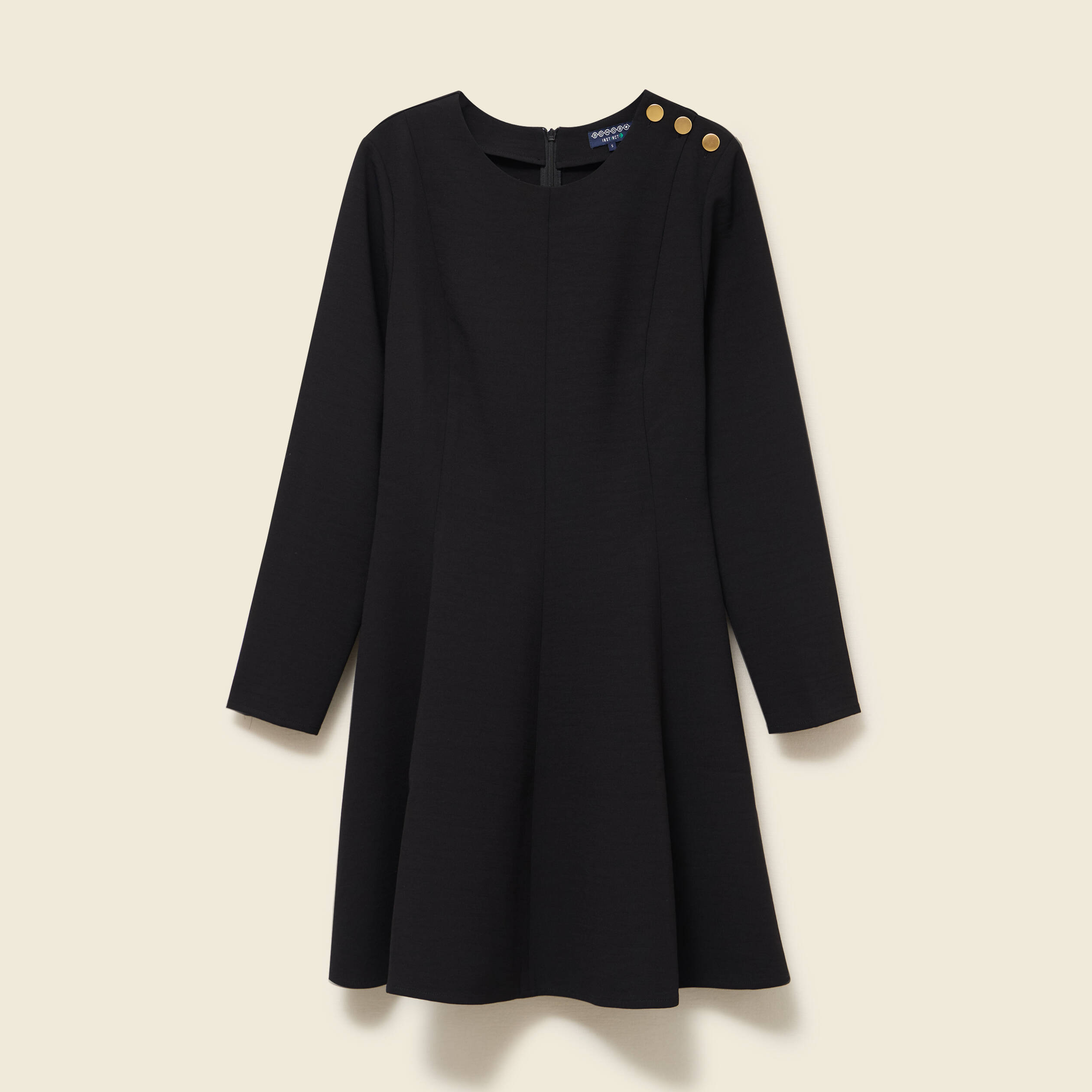 Robe fluide manches longues col rond noir femme