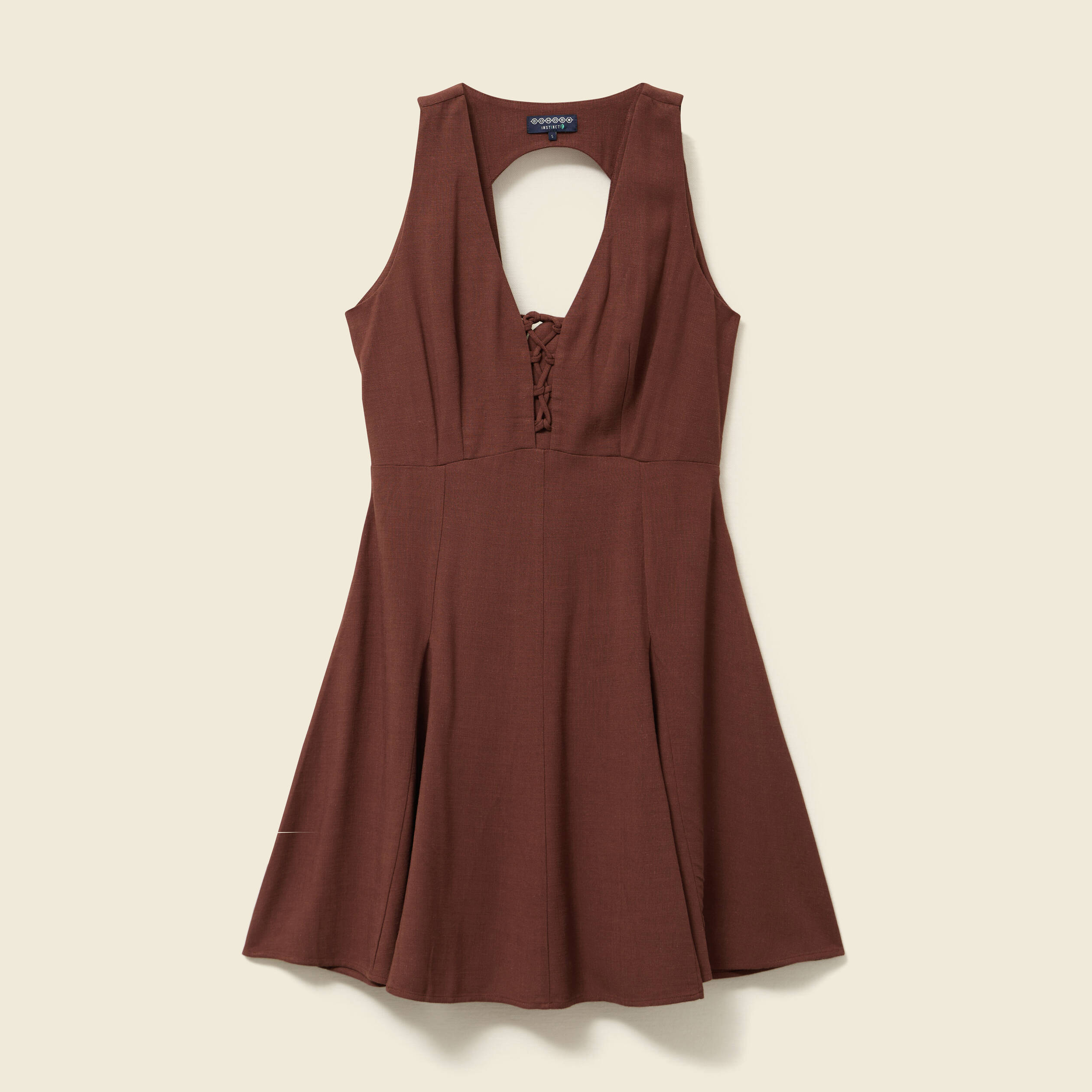 Robe sans manches col V marron femme