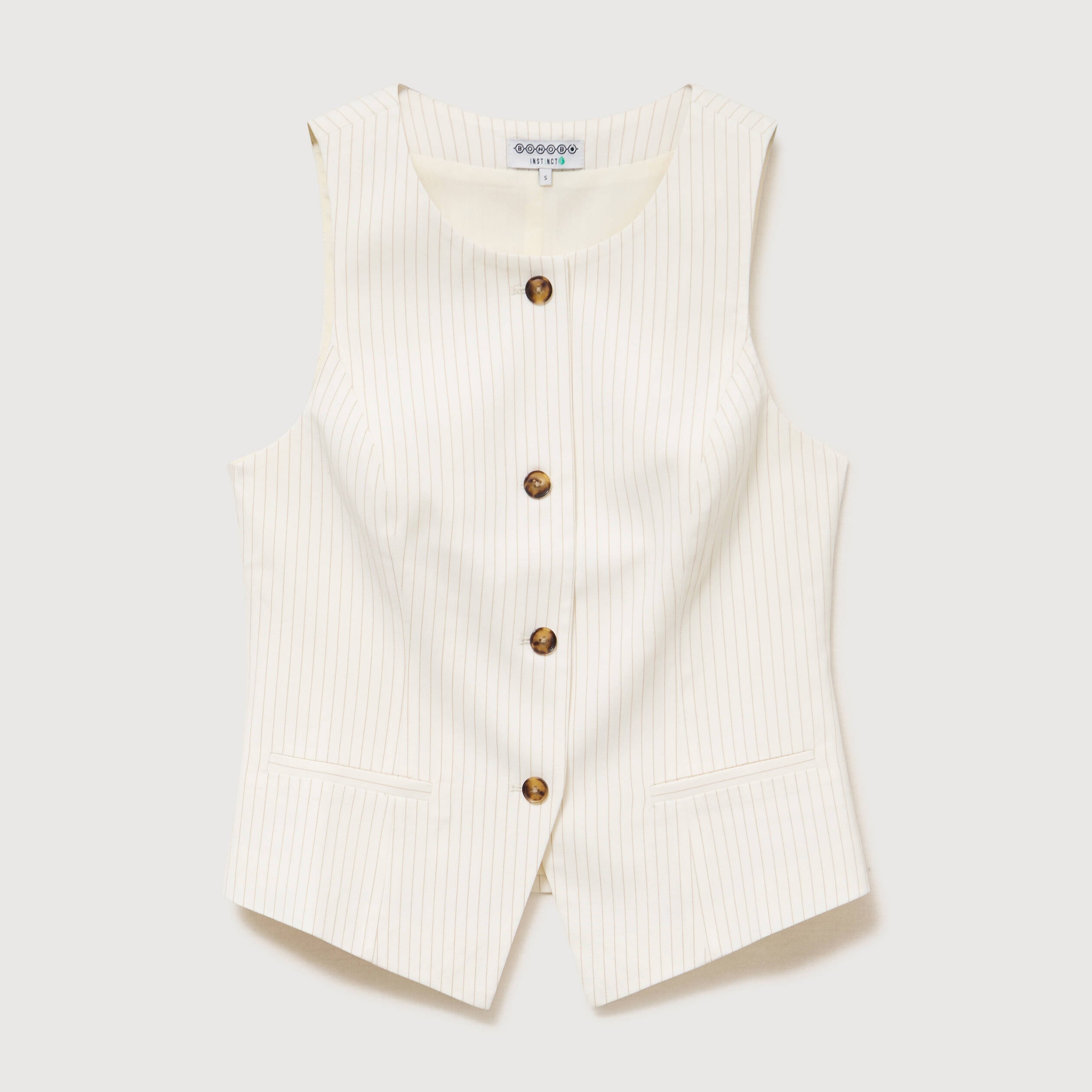 Gilet sans manches col rond doubl&eacute; ivoire femme