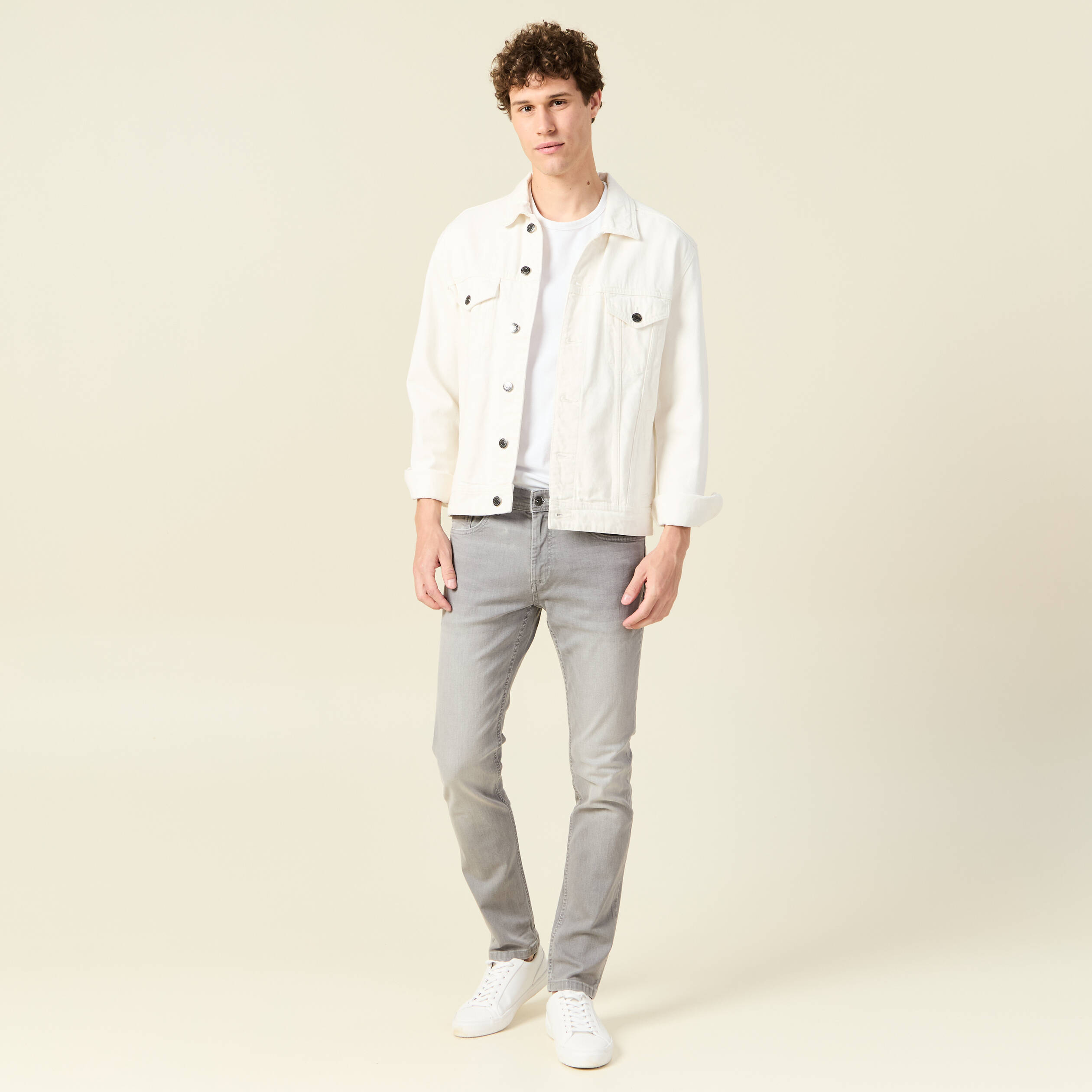 Jeans slim longueur 32 denim snow gris homme