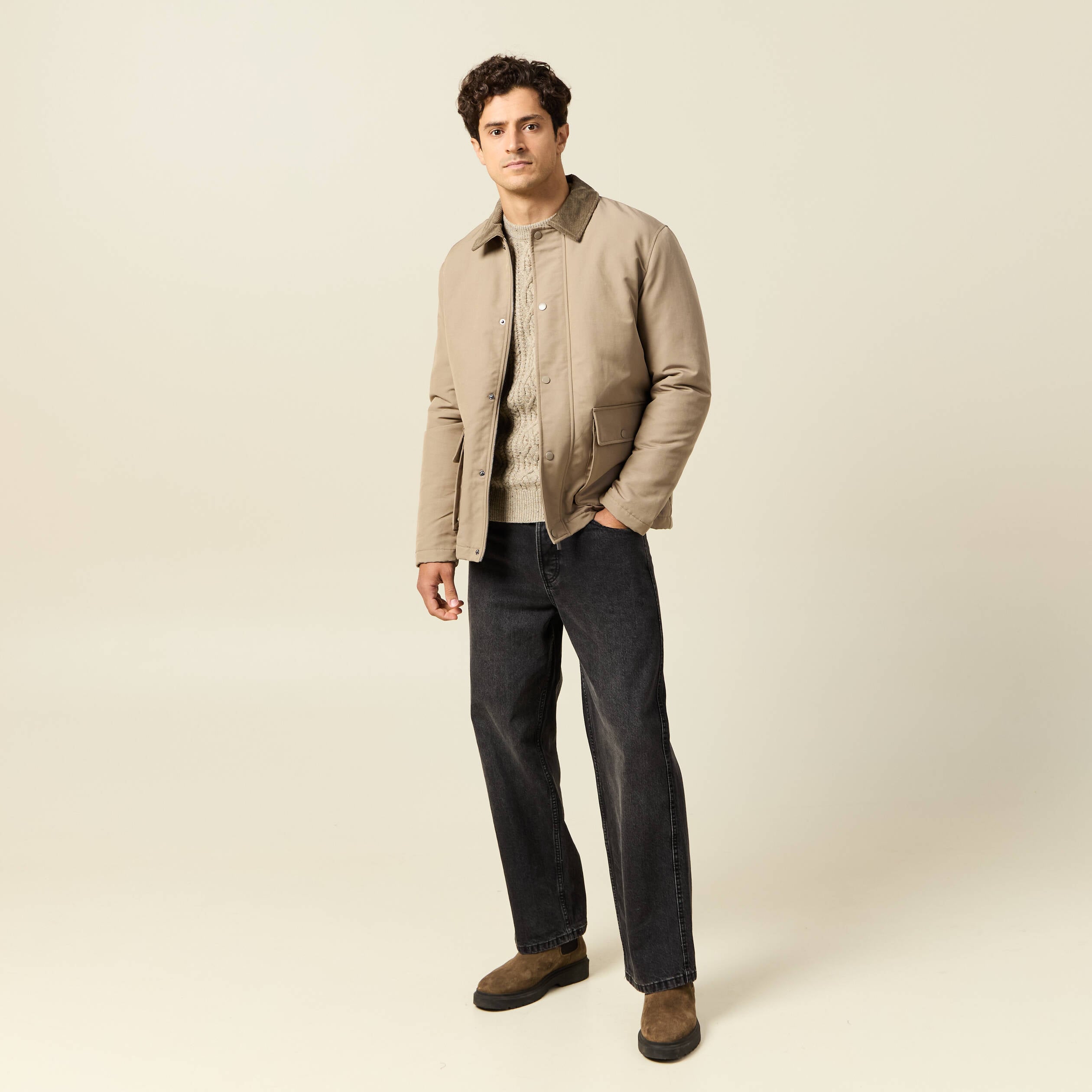 Veste droite mi-longue d&eacute;perlante sable homme