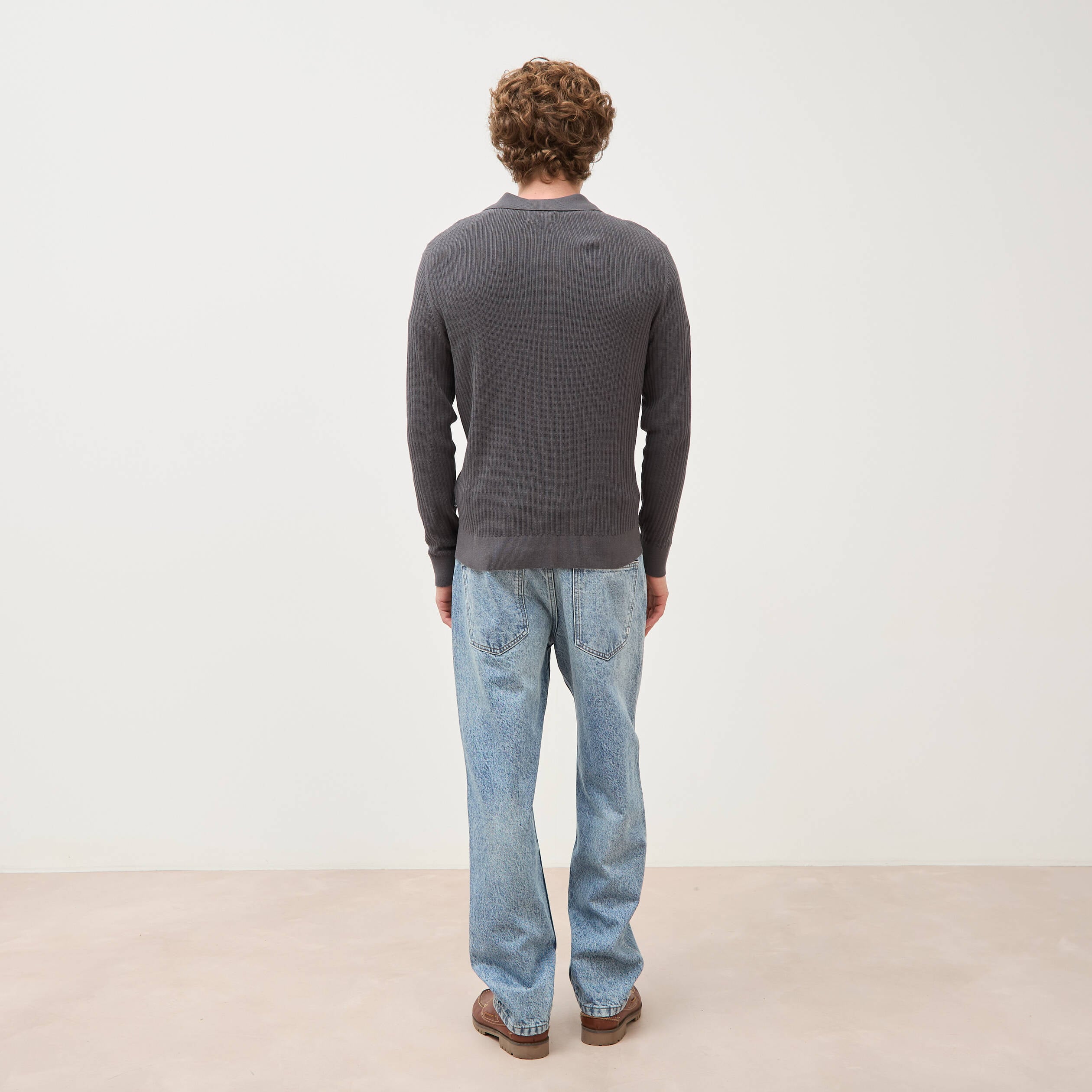 Pull manches longues en coton gris fonc&eacute; homme