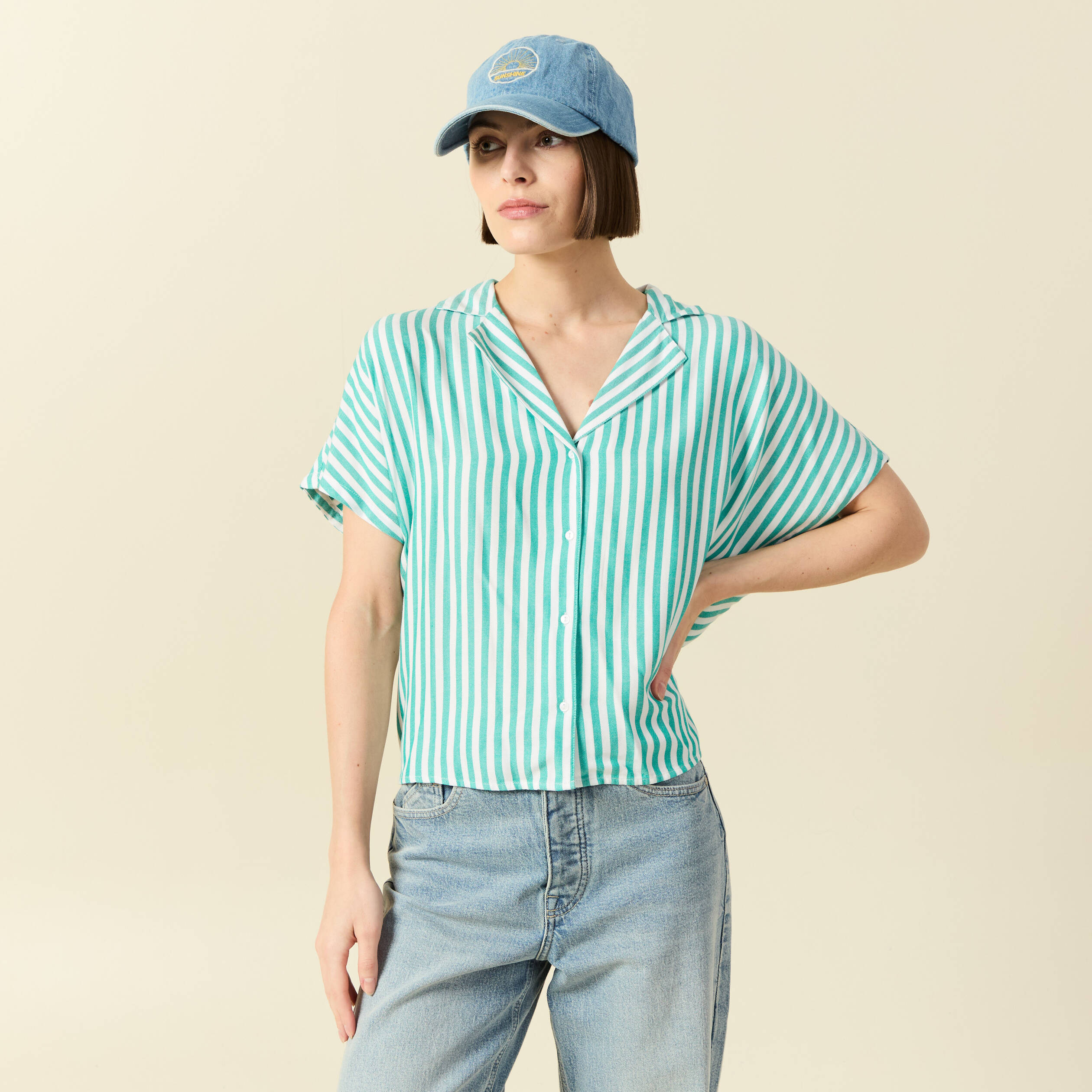 Chemise manches 3/4 vert turquoise femme