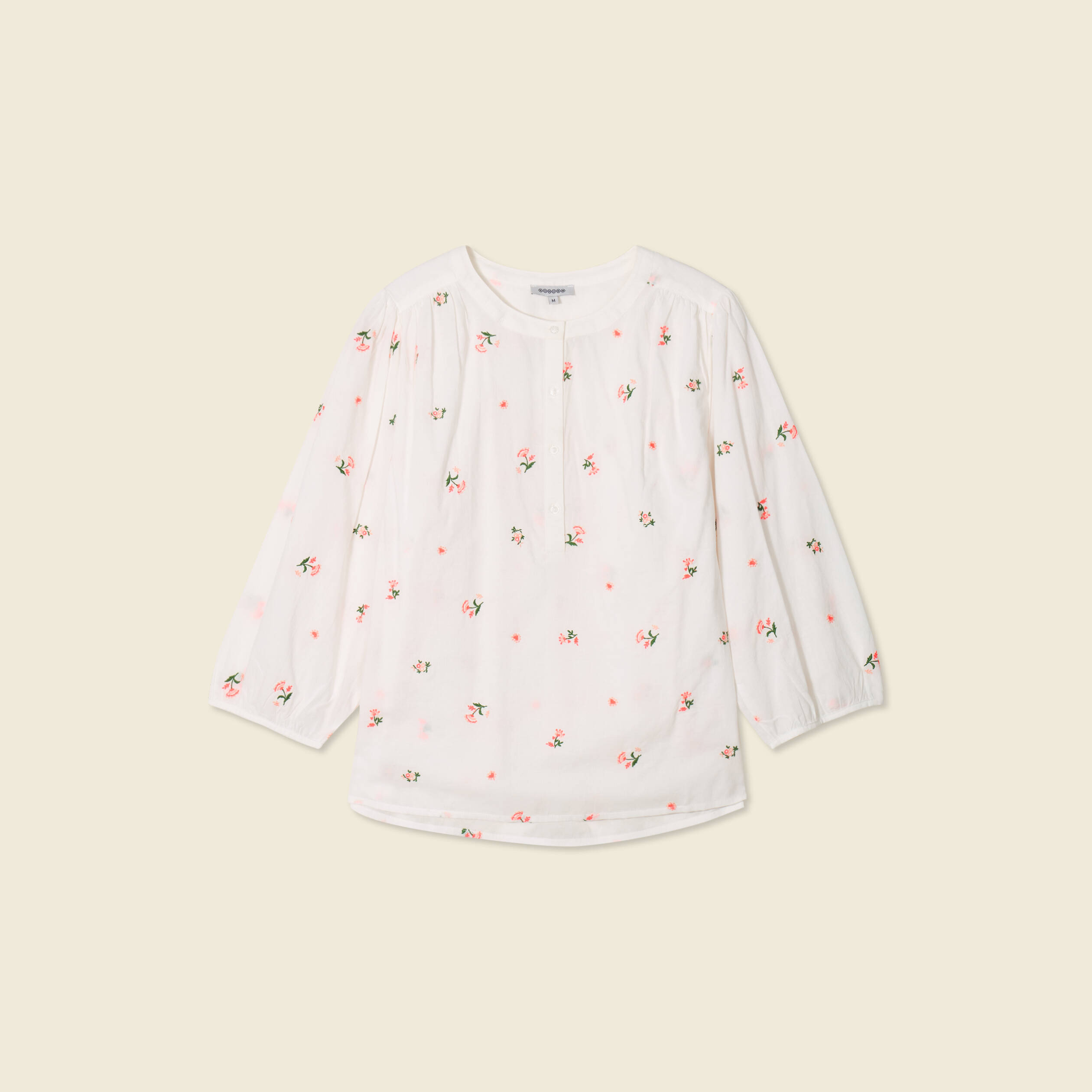 blouse manches 34 brodee blanc femme Blouse manches 3/4 brodée blanc femme