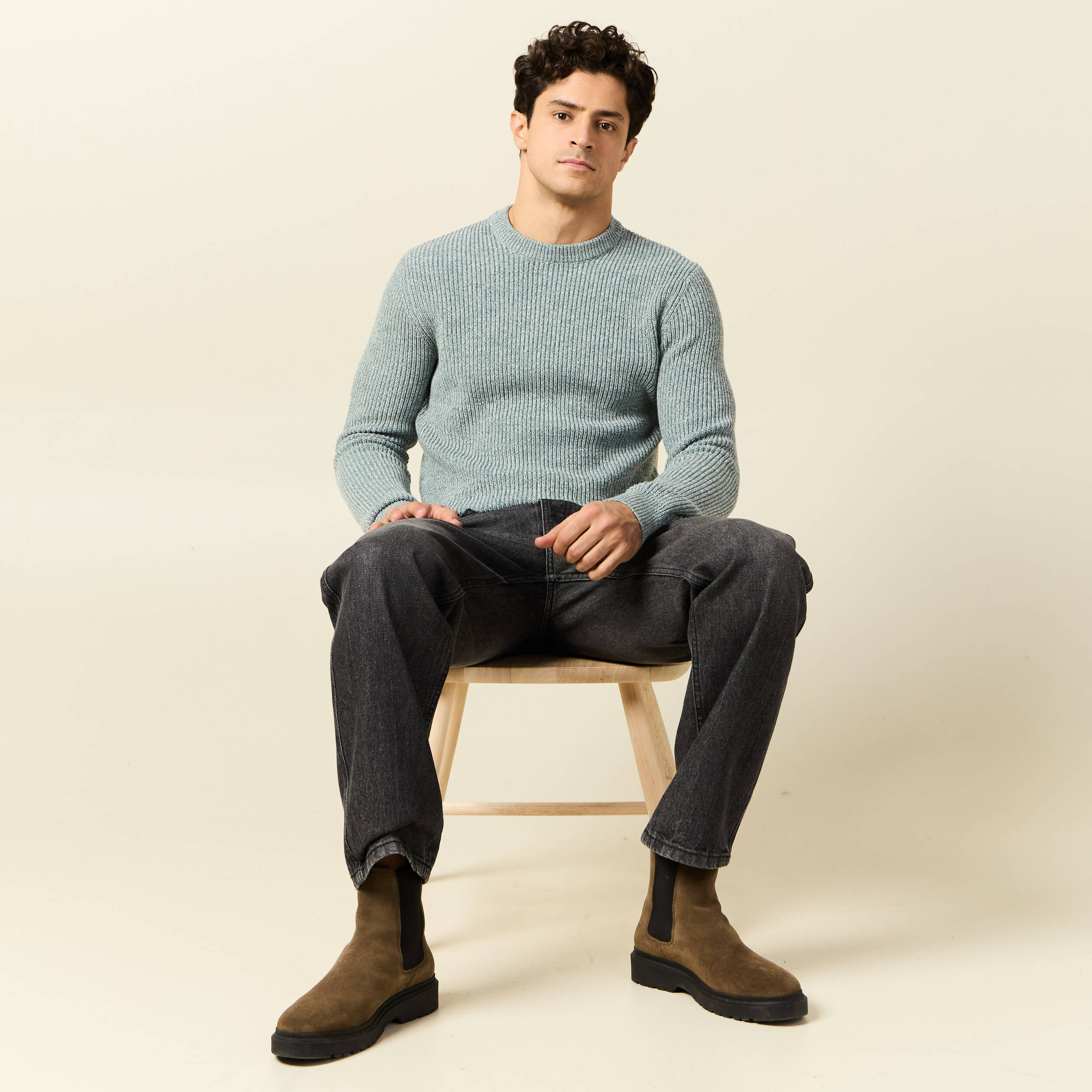 Pull manches longues vert foncé homme