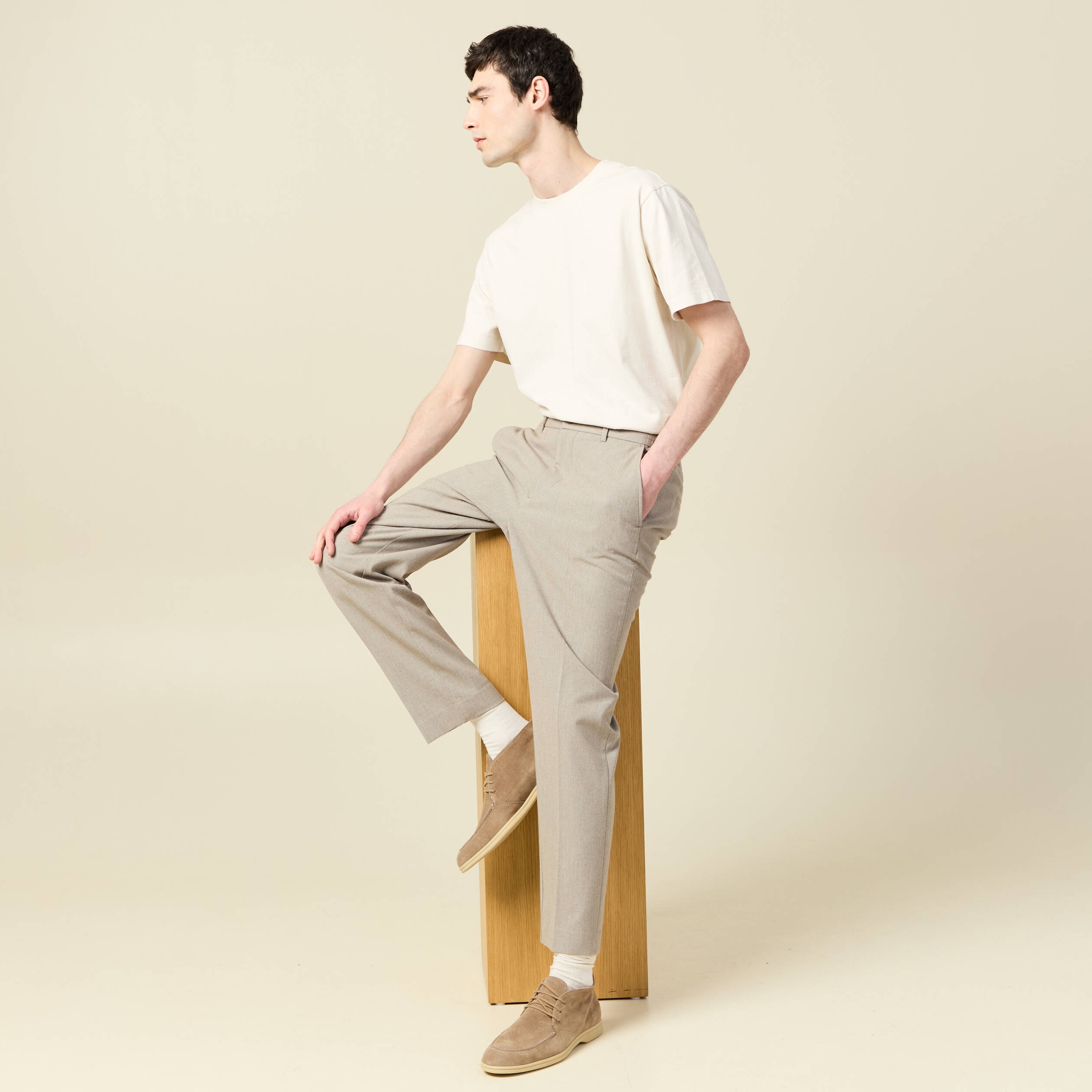 Pantalon droit longueur 32 taupe homme