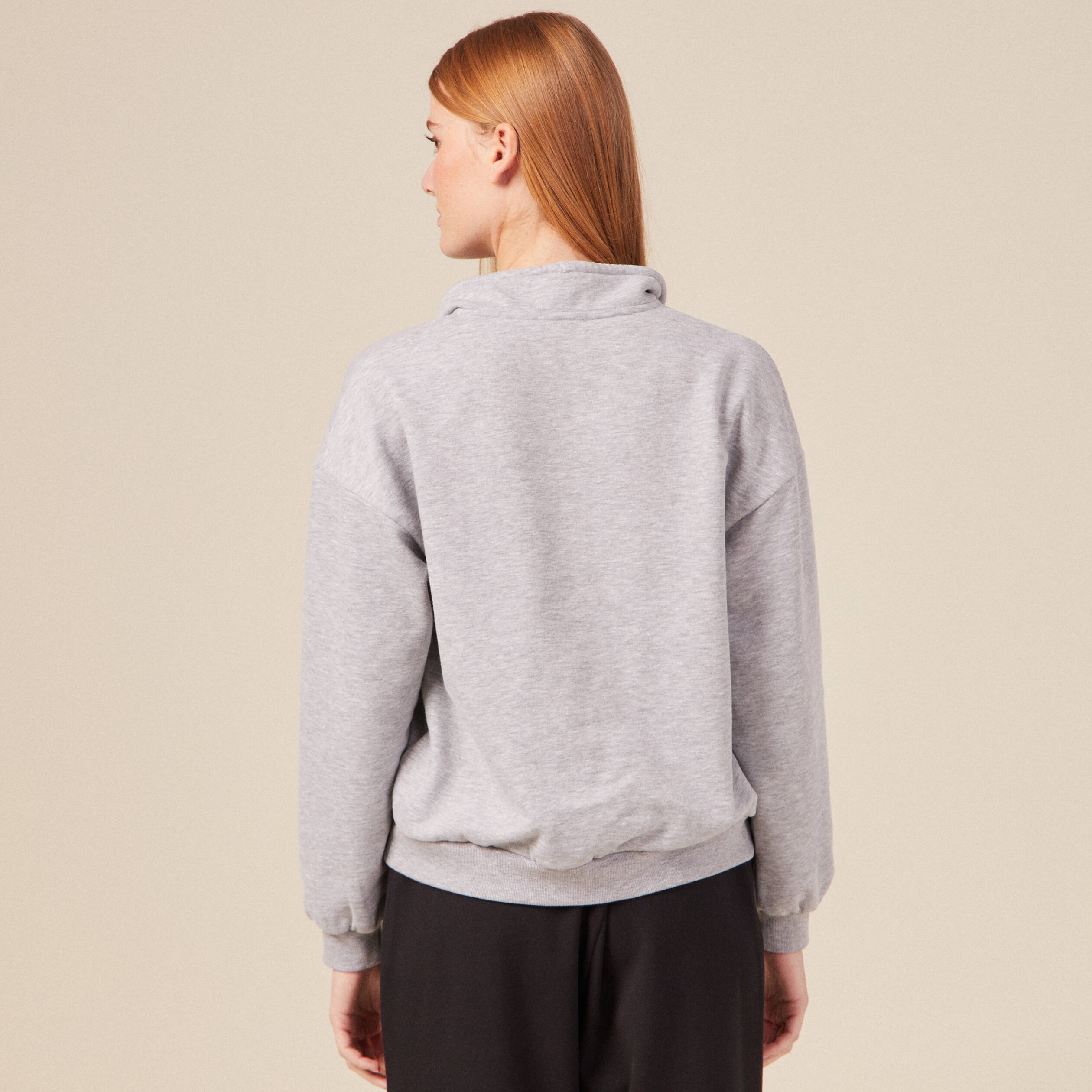 Sweat col camionneur boutonn&eacute; gris femme