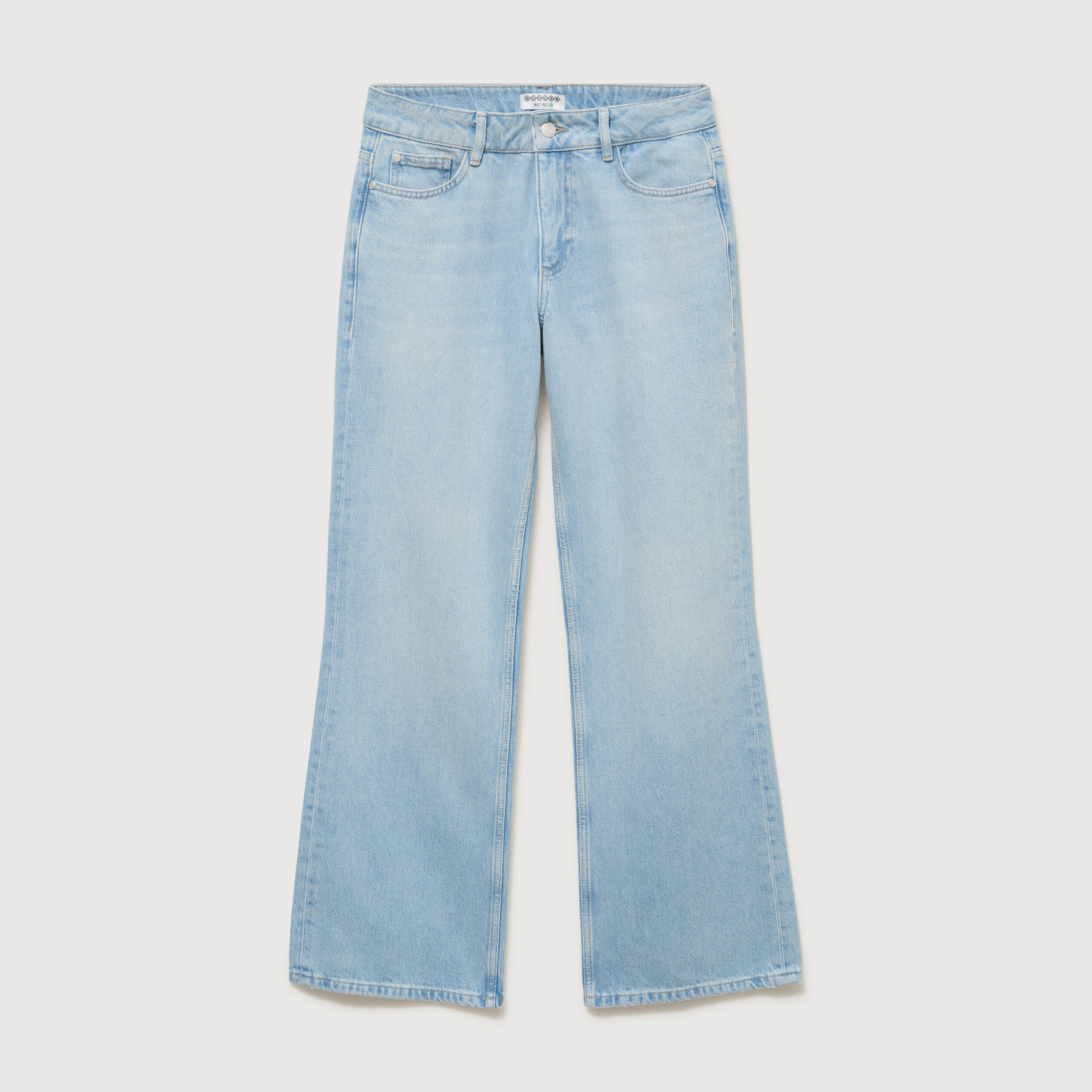 Jeans wide leg taille bascul&eacute;e bleu femme