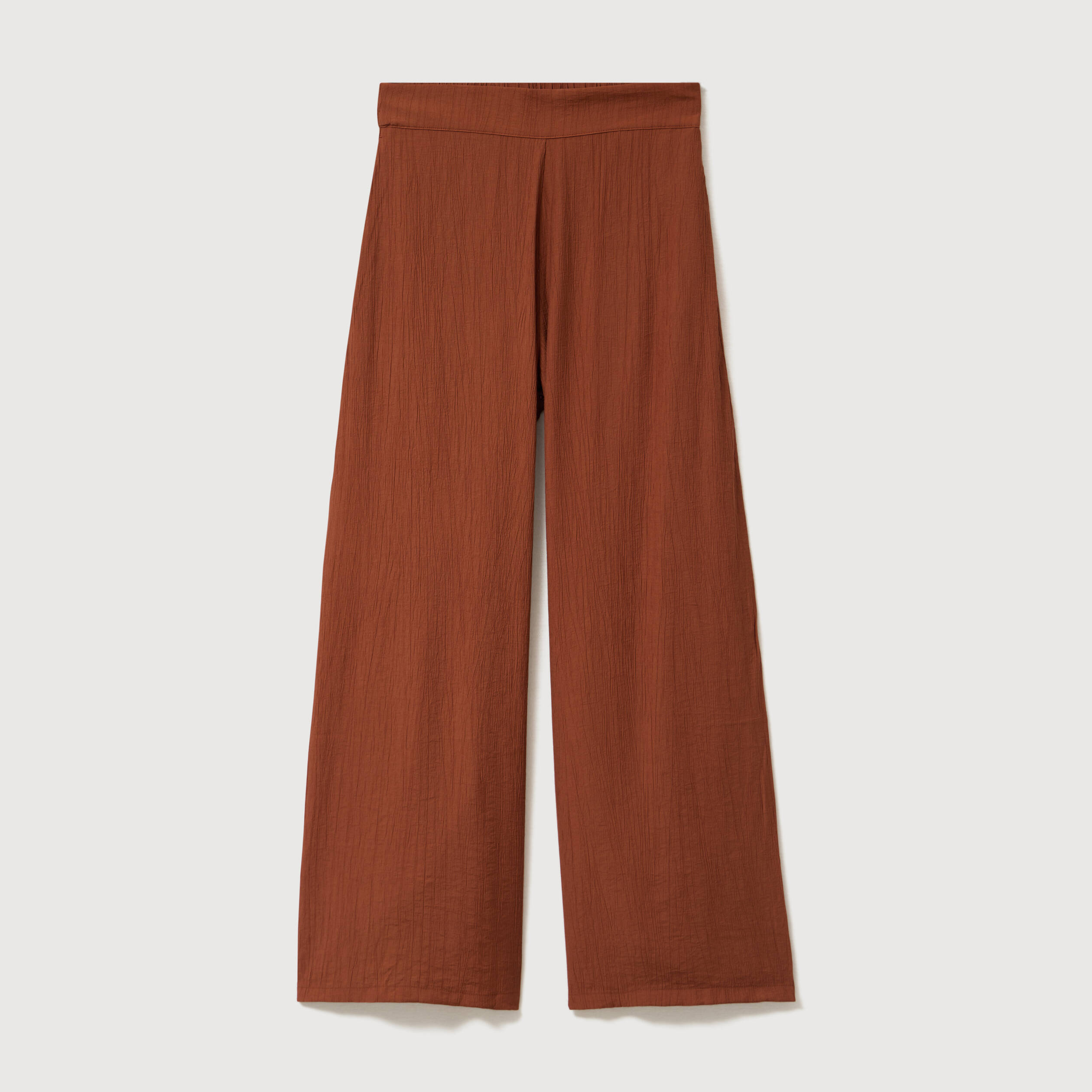 Pantalon large taille haute fluide marron femme