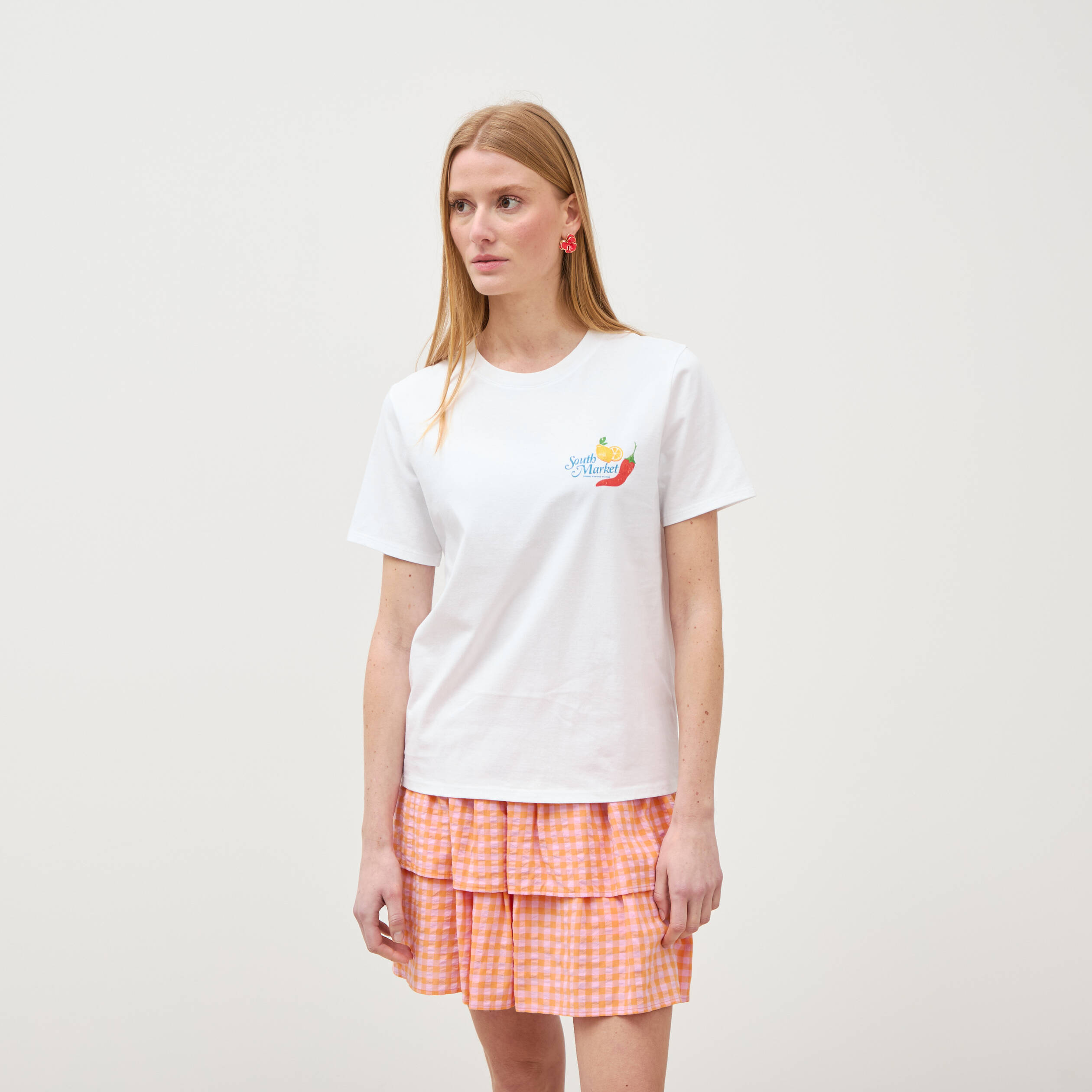 T-shirt en coton manches courtes blanc femme
