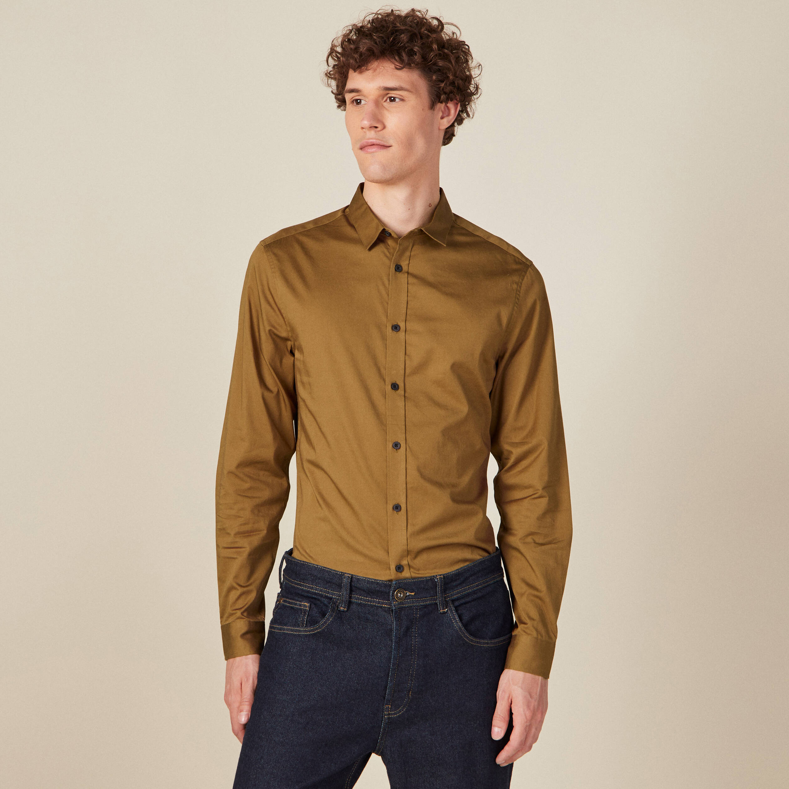Chemise manches longues vert kaki homme