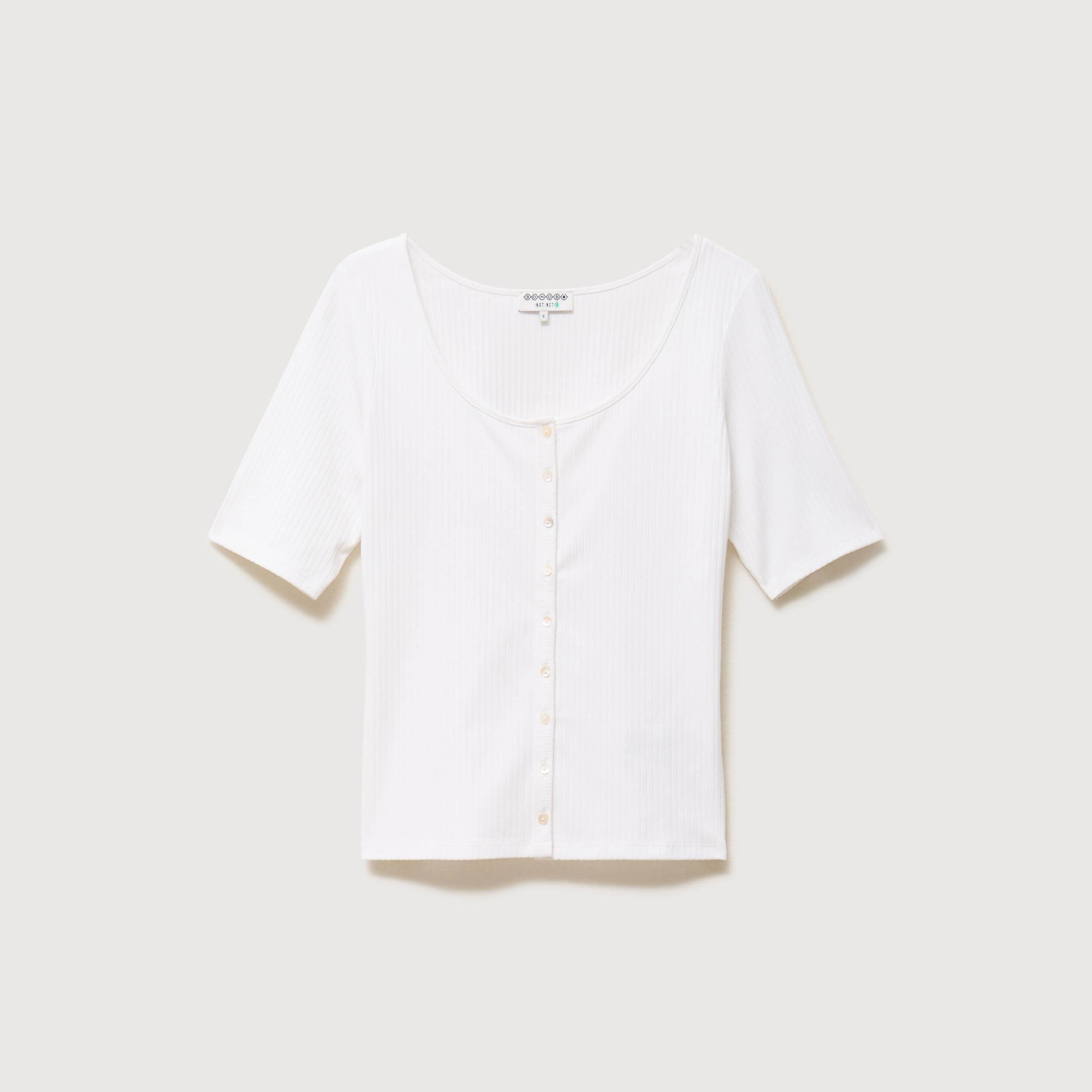 T-shirt c&ocirc;tel&eacute; ajust&eacute; manches courtes blanc femme