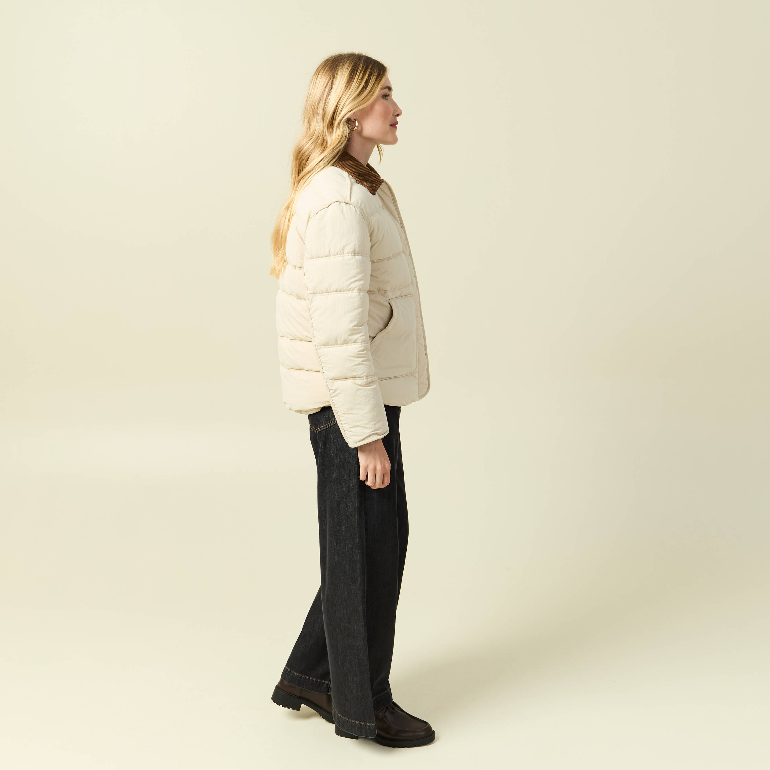 Doudoune droite courte creme femme