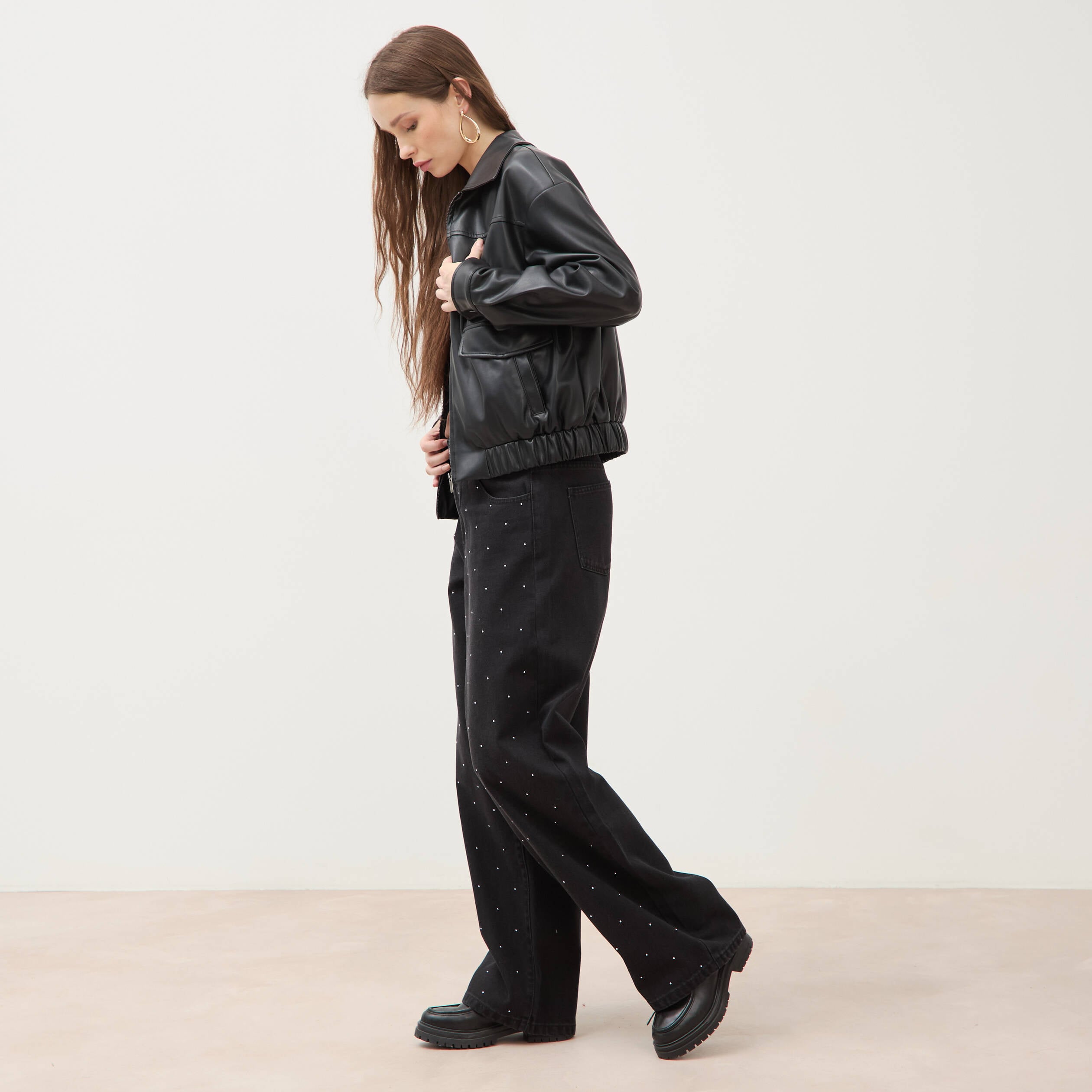 Blouson oversize manches longues noir femme