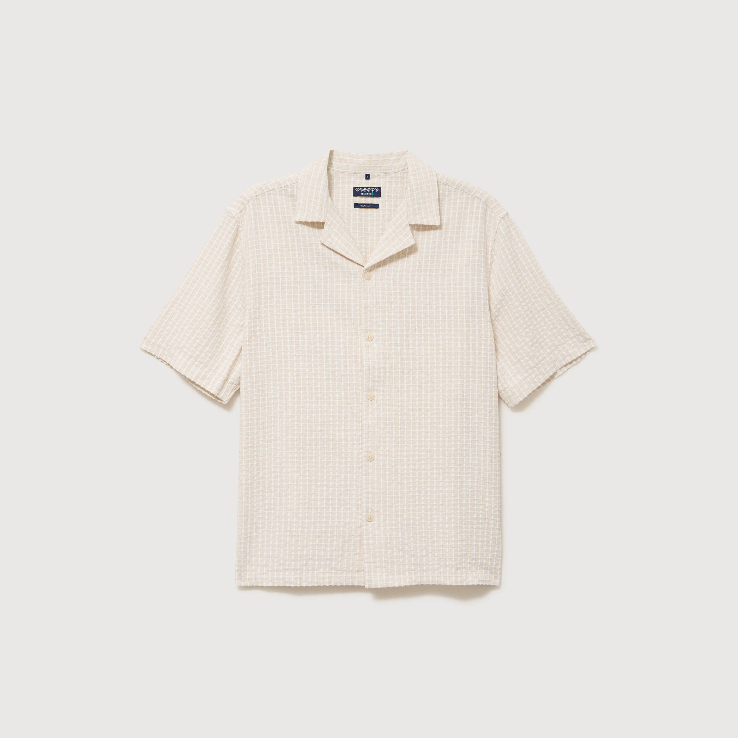 Chemise manches courtes col tailleur beige homme