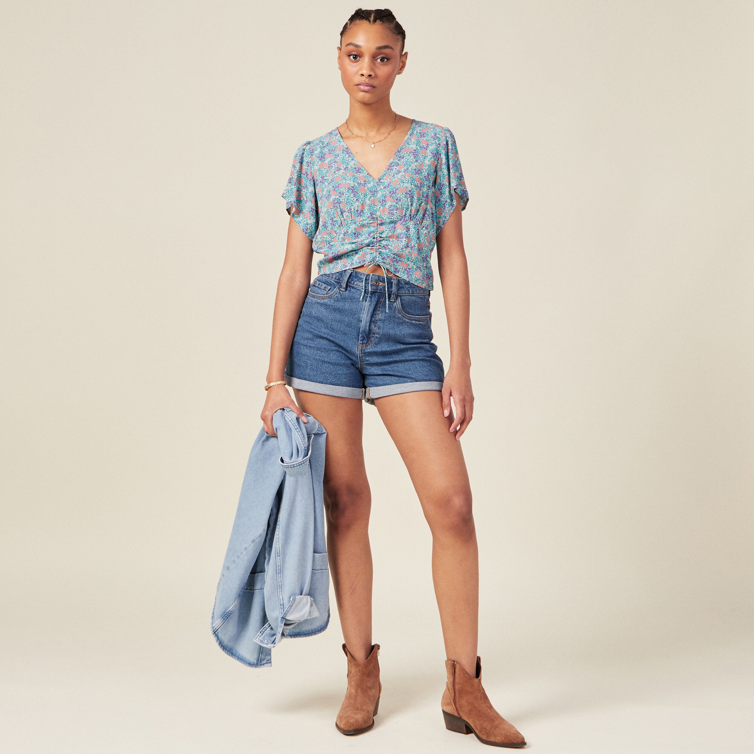 blouse cropped eco responsable vert emeraude femme Blouse cropped éco-responsable vert émeraude femme