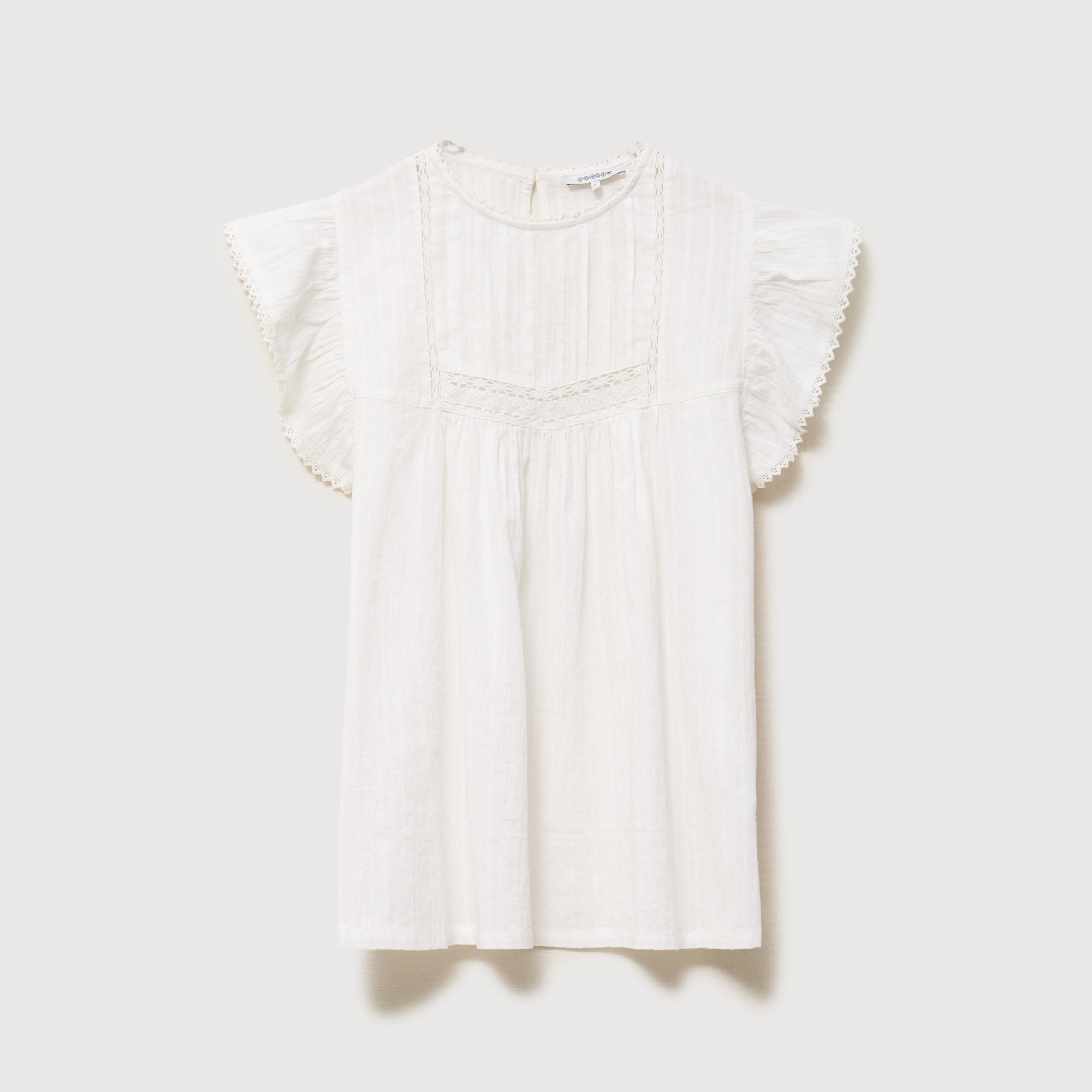 Top col rond manches courtes en coton ecru femme