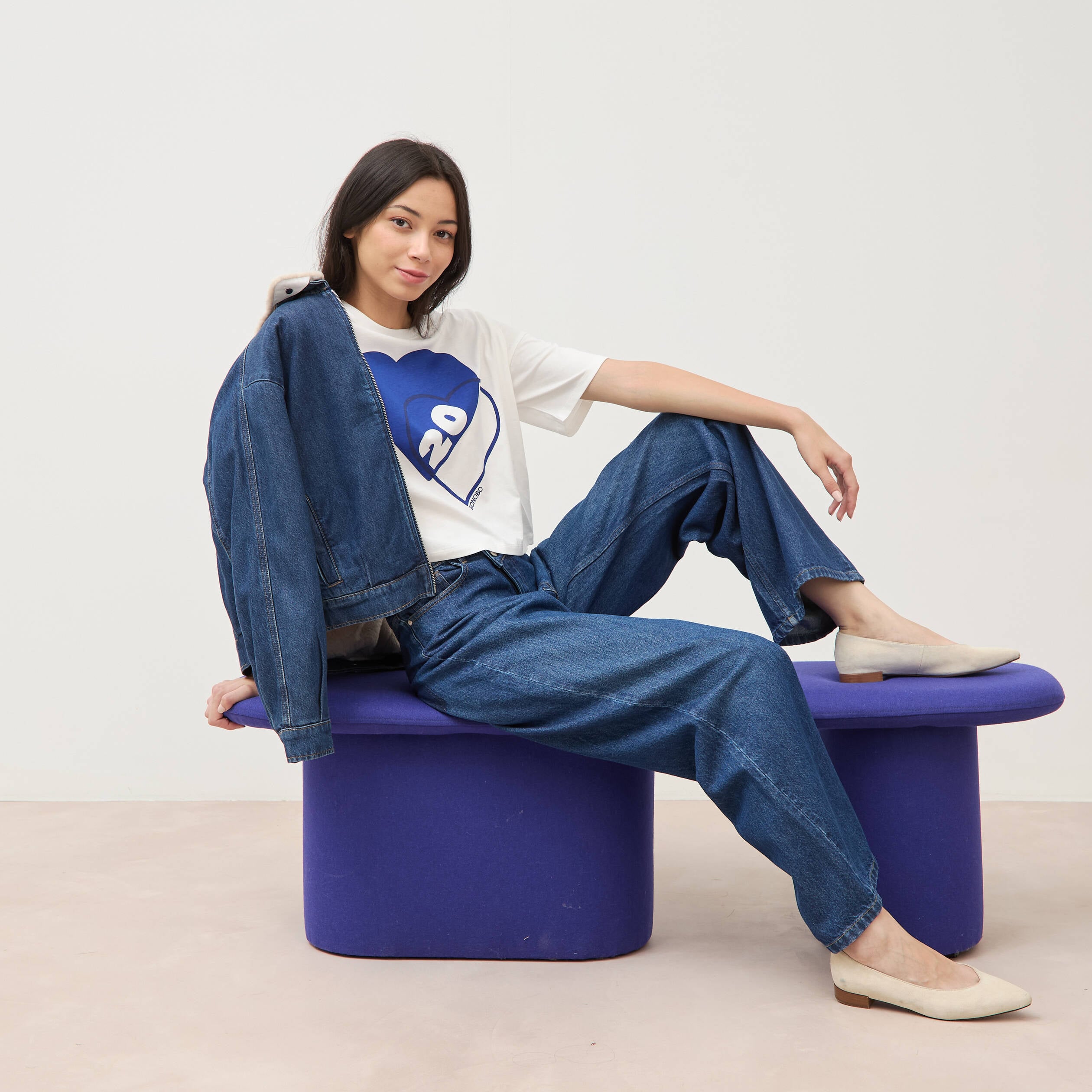 Blouson oversize en jeans doubl&eacute; denim stone femme